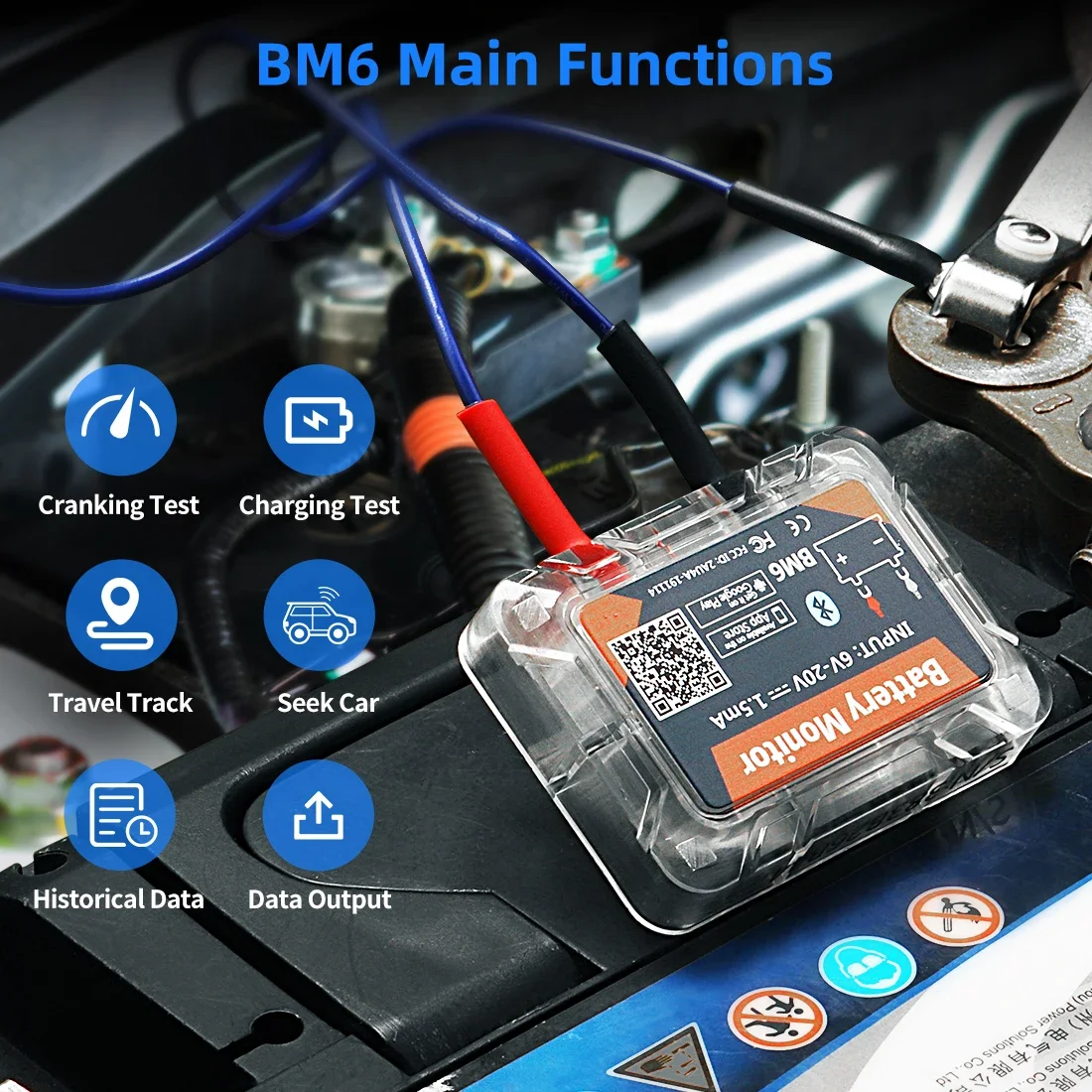 2025 BM6 12V Wireless Bluetooth Car Battery Monitor - Testeur de contrôle de santé iOS & Android APP-Activé pour les professionnels de l'automobile et les propriétaires de voitures