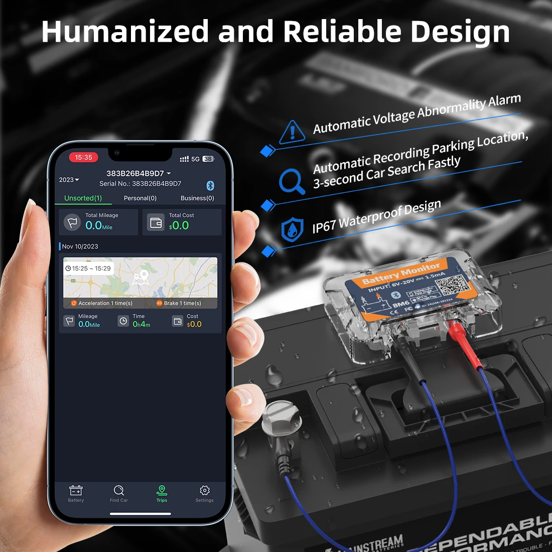 2025 BM6 12V Wireless Bluetooth Car Battery Monitor - Testeur de contrôle de santé iOS & Android APP-Activé pour les professionnels de l'automobile et les propriétaires de voitures