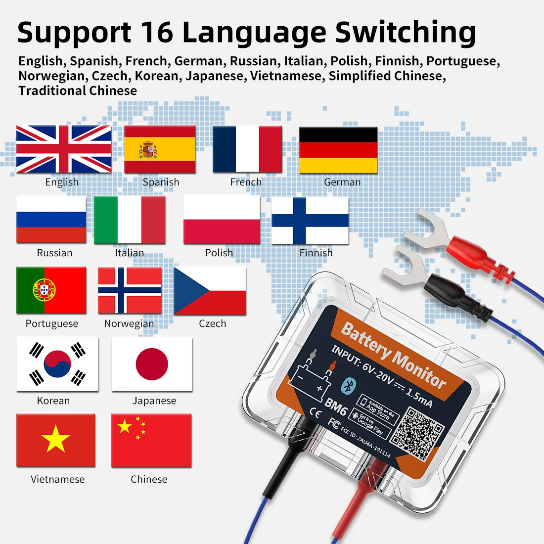 2025 BM6 12V Wireless Bluetooth Car Battery Monitor - Testeur de contrôle de santé iOS & Android APP-Activé pour les professionnels de l'automobile et les propriétaires de voitures