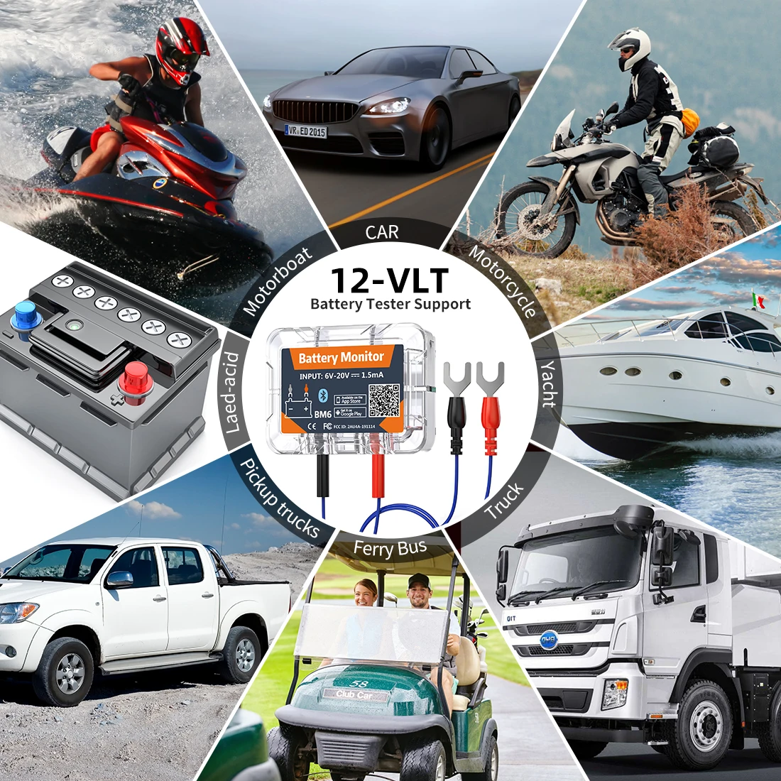 2025 BM6 12V Wireless Bluetooth Car Battery Monitor - Testeur de contrôle de santé iOS & Android APP-Activé pour les professionnels de l'automobile et les propriétaires de voitures