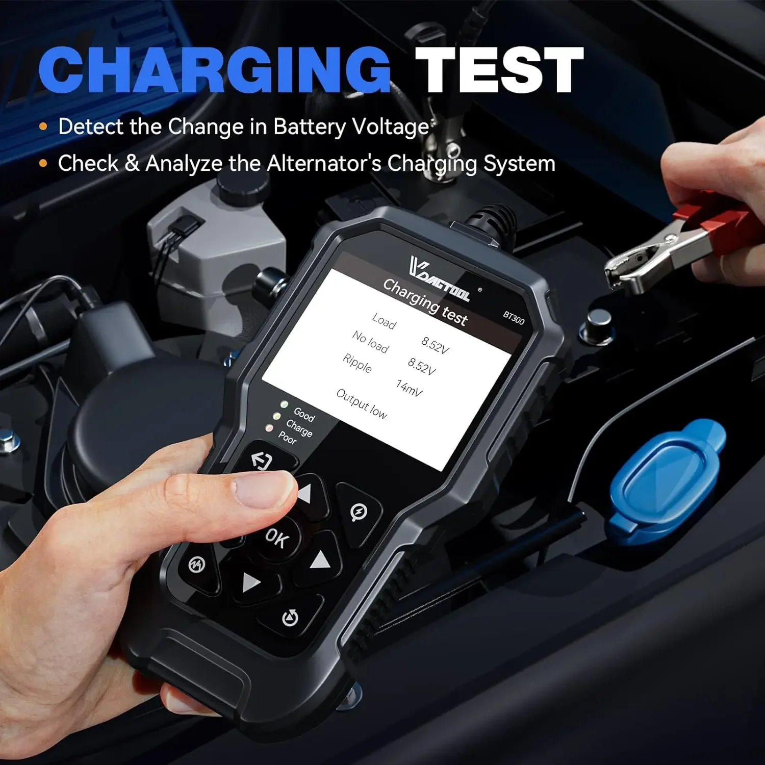 Testeur de batterie de voiture VDIAGTOOL BT300 Test de manivellage de charge de diagnostic automobile Lecture de forme d'onde de lumière LED Imprimer pour voiture 6V 12V