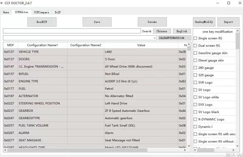 CCF Doctor Editor 3.2.1 pour 2017-2024 JLR Jaguar via OBD2 Aucun travail d'expédition nécessaire pour le câble ENET