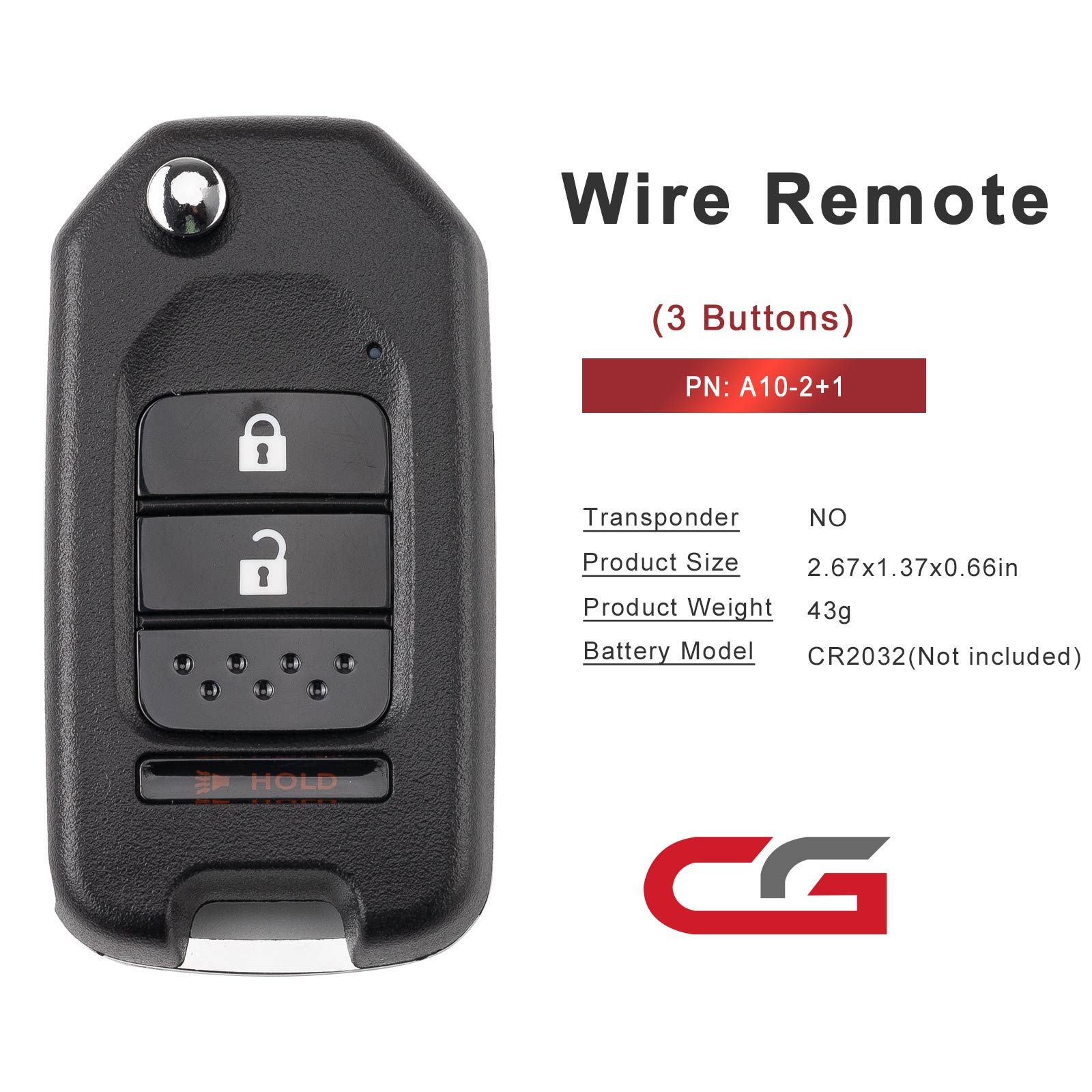 CG A10-2 + 1 HON.D Style (Flip-2 + 1BTN) 3 boutons fil télécommande utilisé avec CGDI K2 programmateur clé à distance 5pcs / lot