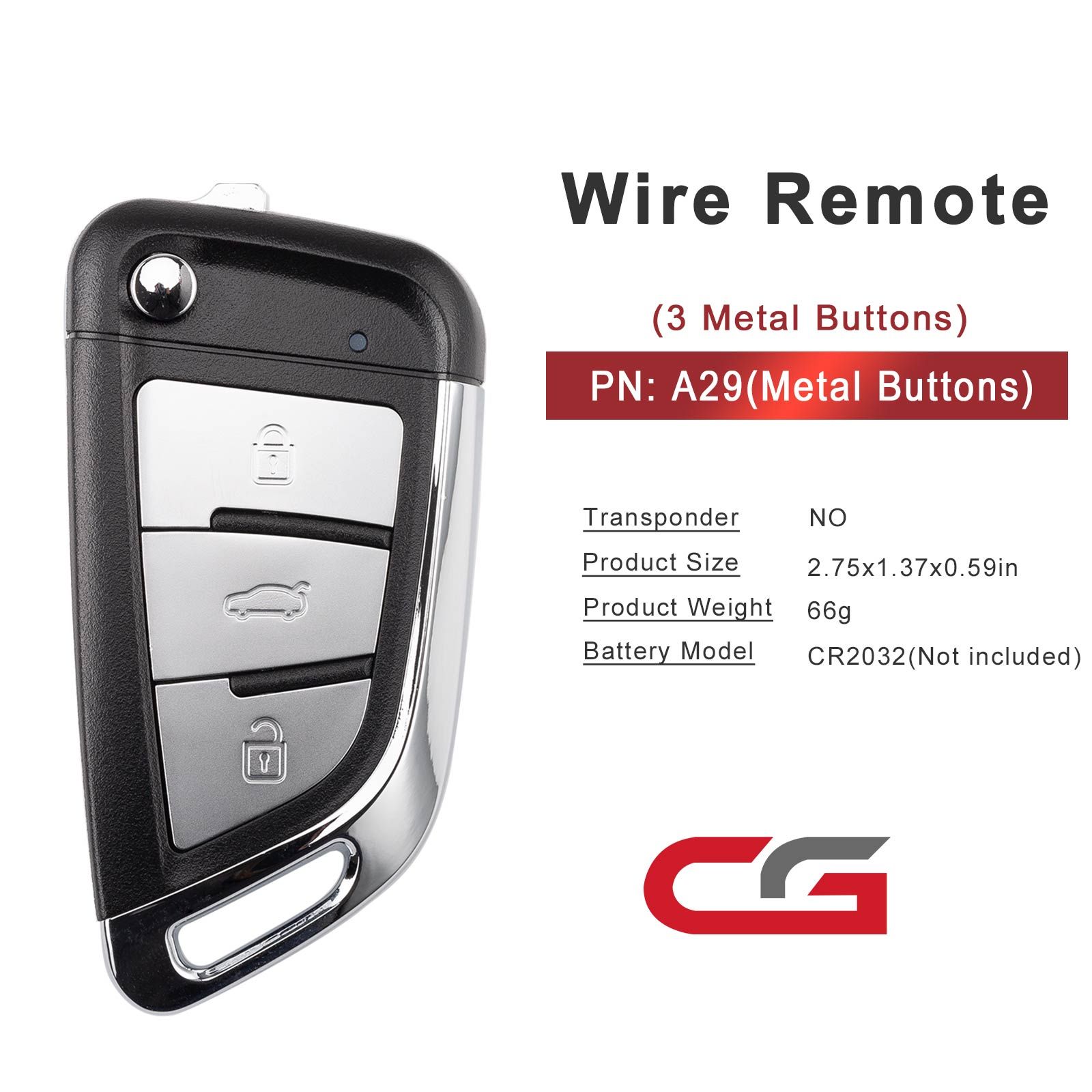CG A29 DF (3BTN) 3 boutons métalliques fil télécommande utilisé avec CGDI K2 programmateur clé à distance 5pcs / lot
