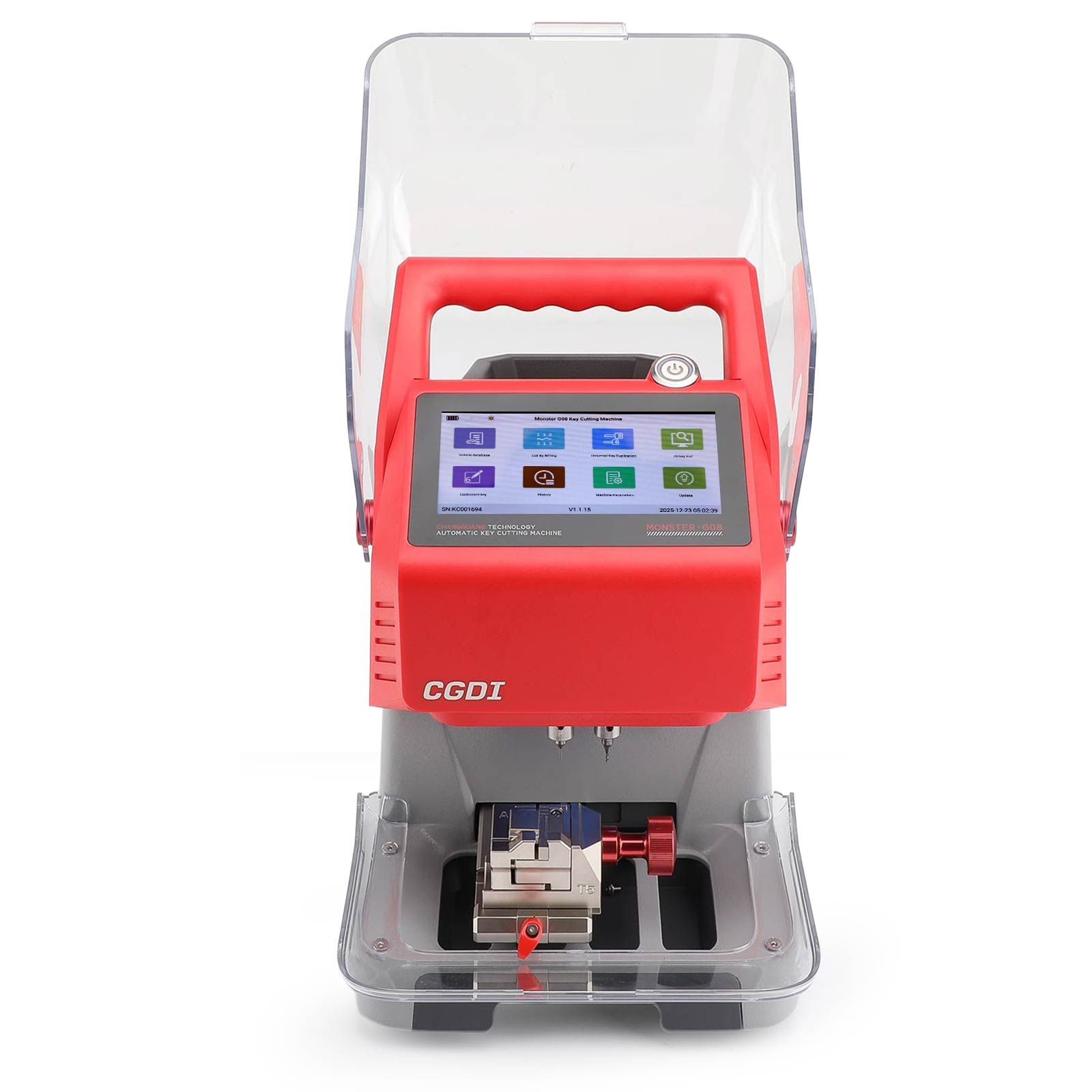 CGDI MONSTER G08 Machine de coupe de clé avec pince T5 Batterie intégrée, Bluetooth et WiFi, base de données de clés de véhicule prend en charge une coupe rapide et stable