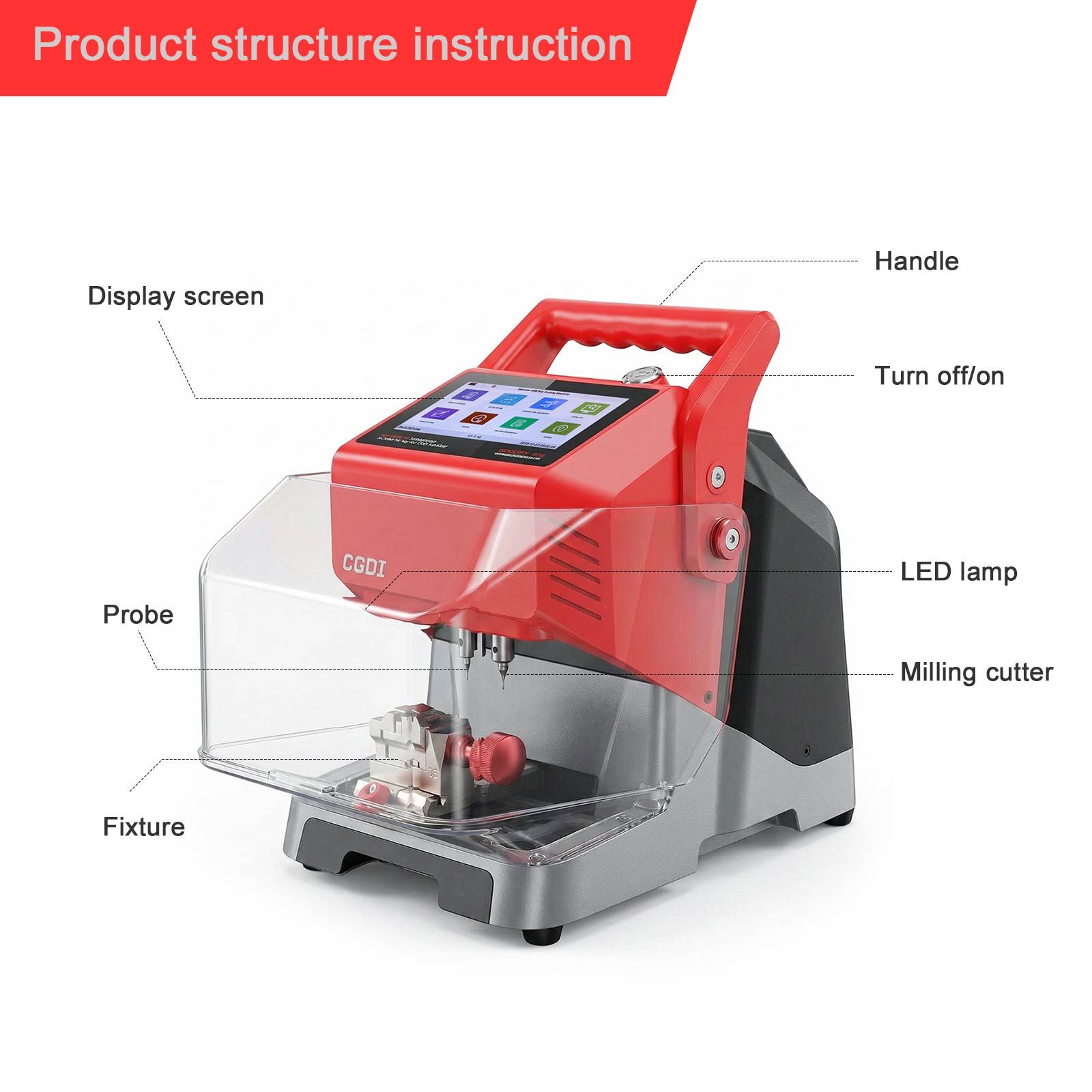 CGDI MONSTER G08 Machine de coupe de clé avec pince T5 Batterie intégrée, Bluetooth et WiFi, base de données de clés de véhicule prend en charge une coupe rapide et stable