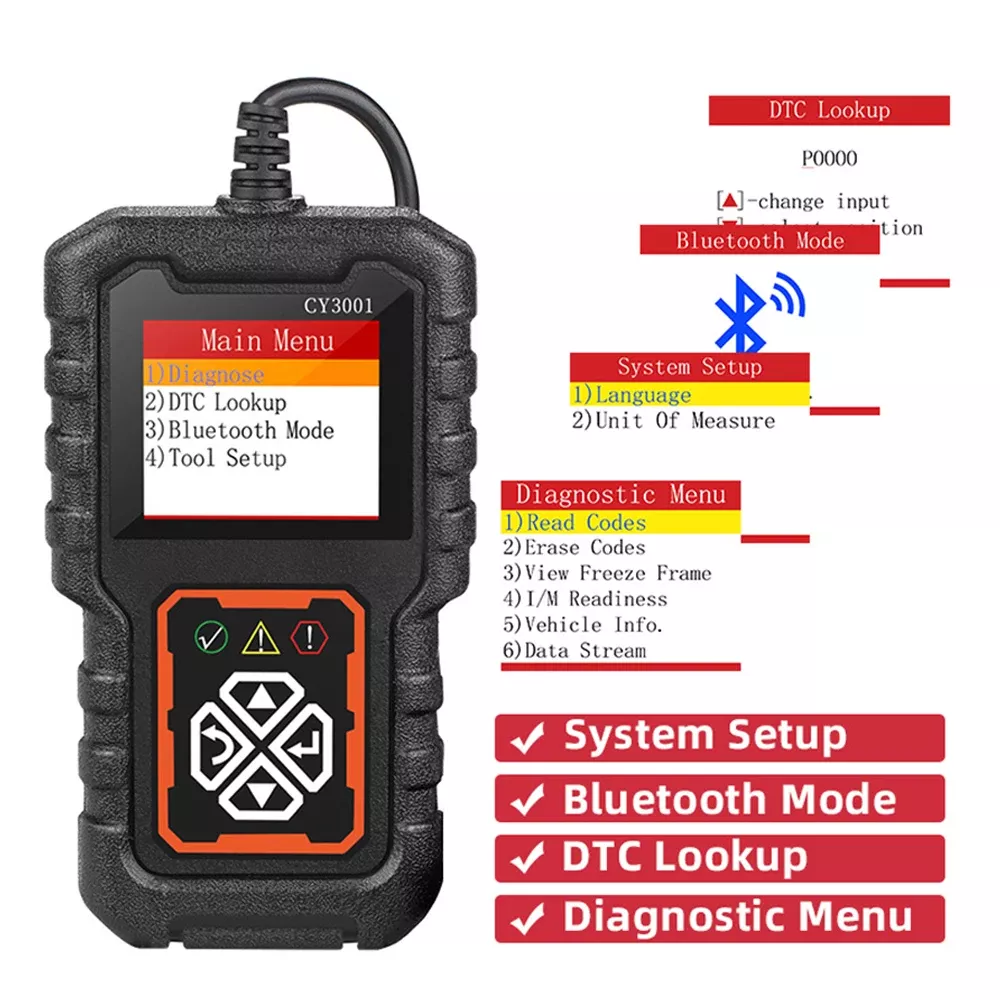 CY3001 OBD2 Code de défaut de lecteur de code clair EOBD OBD 2 Batterie de moteur de scanner O2 Capteur outil de diagnostic de voiture d'affichage numérique