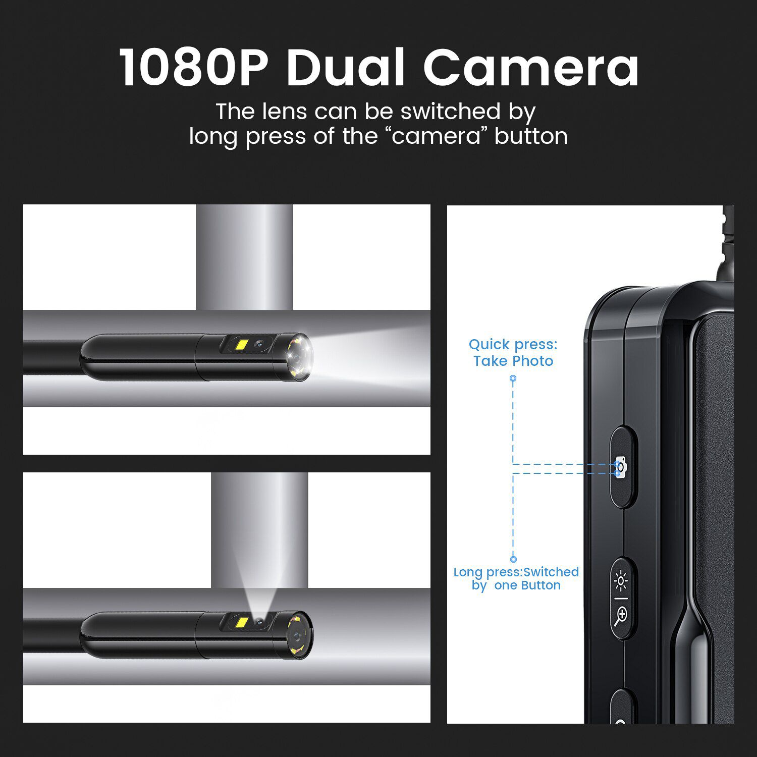 Caméra endoscopique sans fil à double objectif pour Android et iOS 0,28 in Dia 1080P