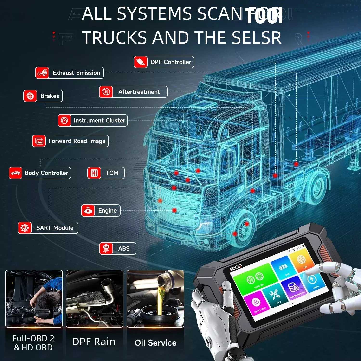 Fcar F802 scanner de camion lourd système complet d'outil de diagnostic D.P.F régénérateur diesel OBD2 pour Cummins/Caterpillar