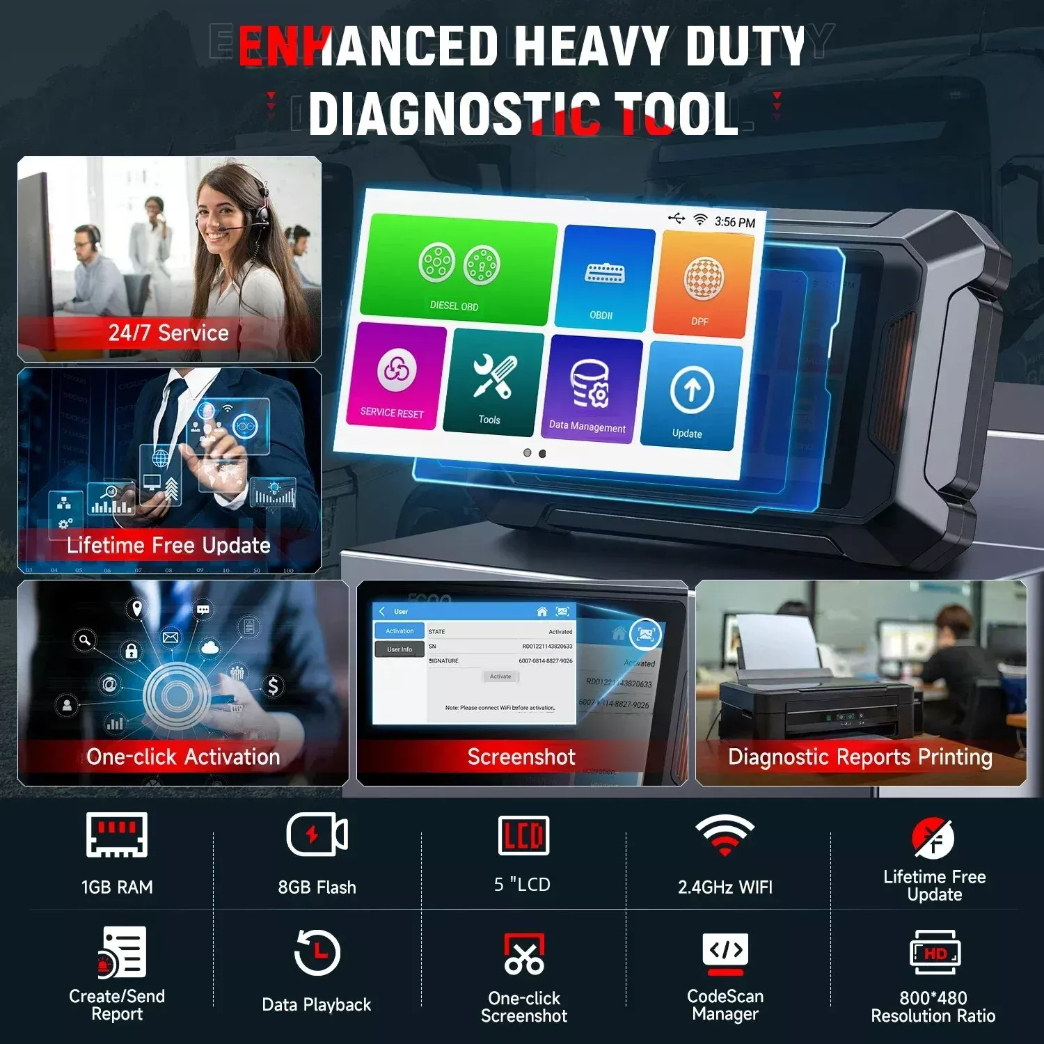 Fcar F802 scanner de camion lourd système complet d'outil de diagnostic D.P.F régénérateur diesel OBD2 pour Cummins/Caterpillar