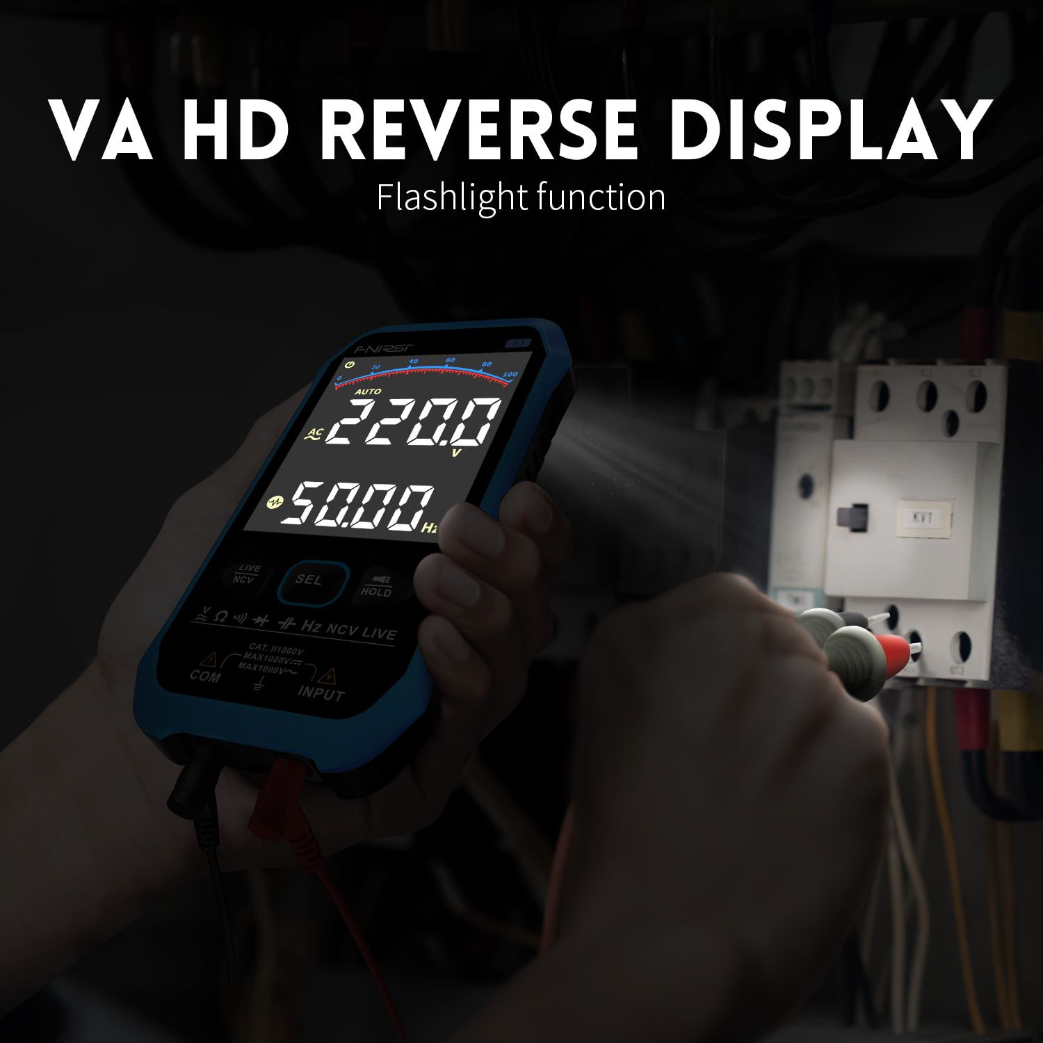 Fnirsi S1 Multimètre numérique intelligent 9999counts AC DC Diode Capacitive résistante à la tension NCV Hz testeur d'affichage couleur sous tension