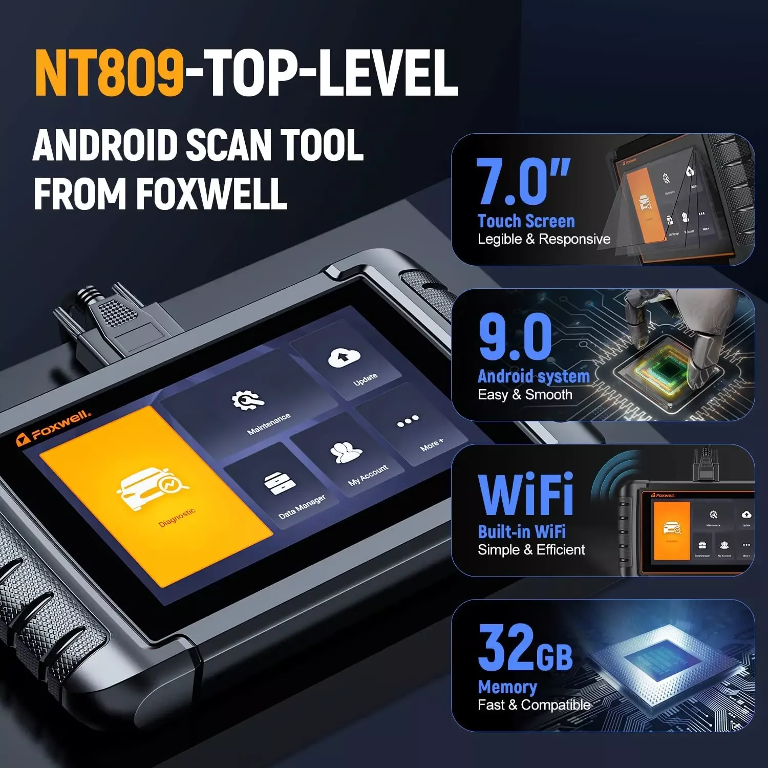 FOXWELL NT809 OBD2 Automotive Scanner Bidirectional Active Test 30 Reset OE-level OBD2 Code Reader Outils de diagnostic professionnels
