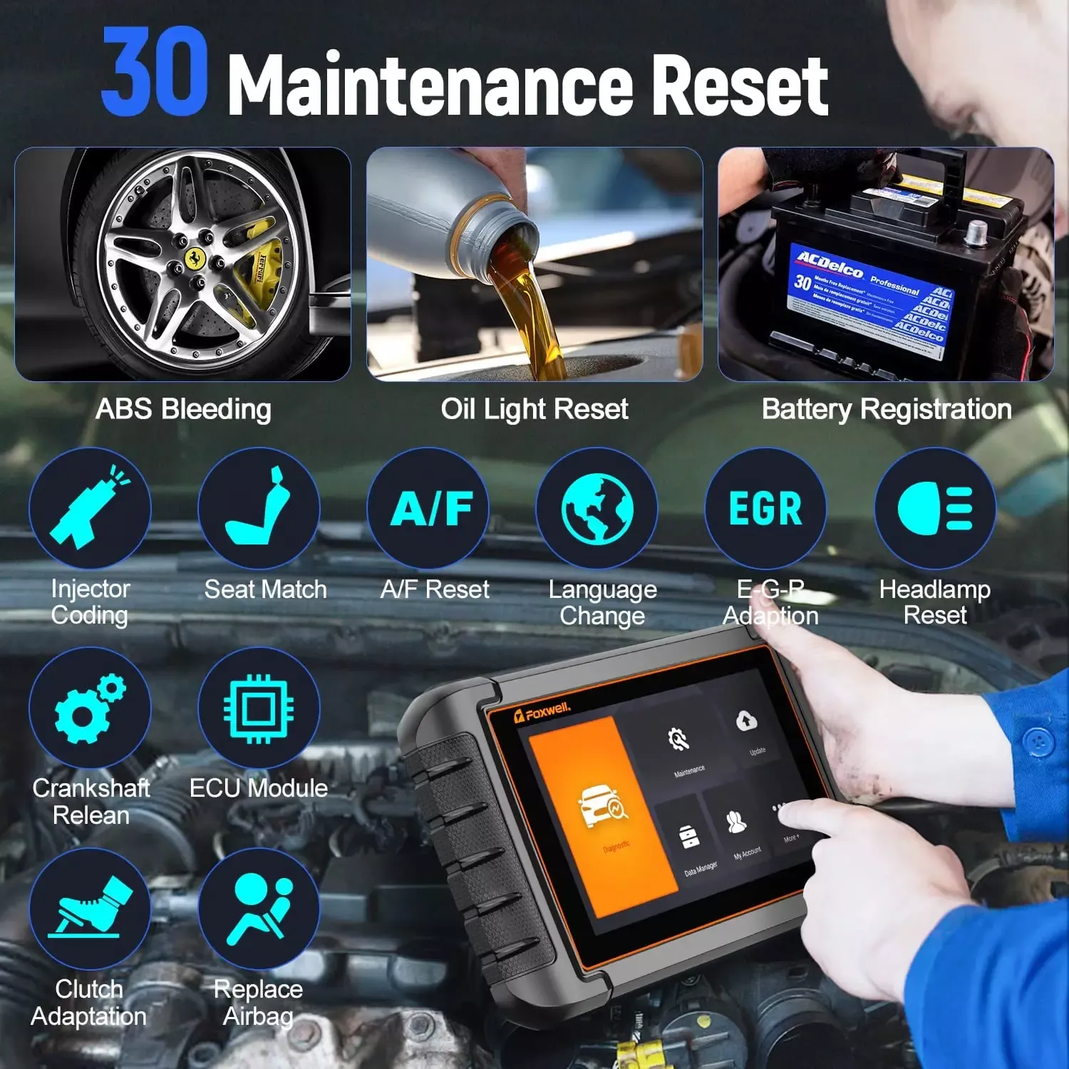 FOXWELL NT809 OBD2 Automotive Scanner Bidirectional Active Test 30 Reset OE-level OBD2 Code Reader Outils de diagnostic professionnels