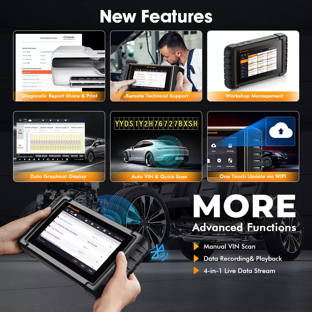 FOXWELL NT809BT OBD2 Bluetooth scanner automobile tout outil de numérisation bidirectionnelle du système 30+ outil de diagnostic de lecteur de code OBD2 de réinitialisation