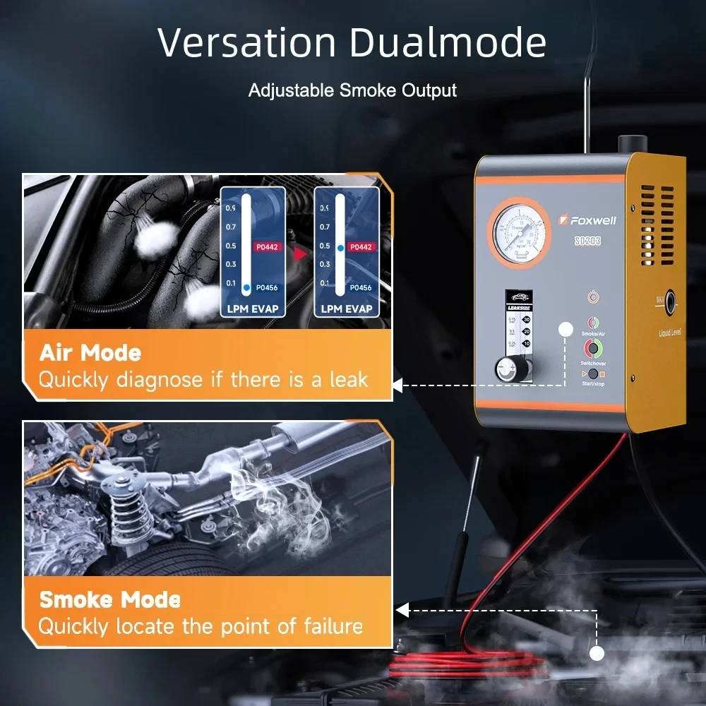 FOXWELL SD203 12V Car Smoke Leak Dector EVAP Vacuum Leak Detector Oil Pipe Leakage Locator Diagnostic Tools Built-in Air Pump