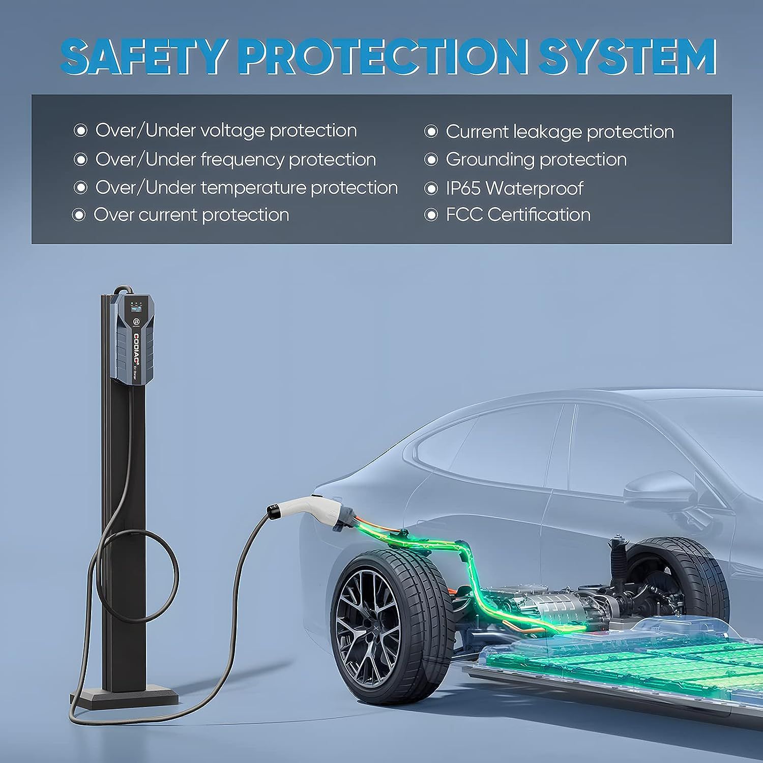 Chargeur godiag EV niveau 2 (32amp, 220V - 240V, prise NEMA 14 - 50, câble de 21 pieds) réglable 10 / 16 / 24 / 32A pour la maison j1772 ev, PHEV, moto EV