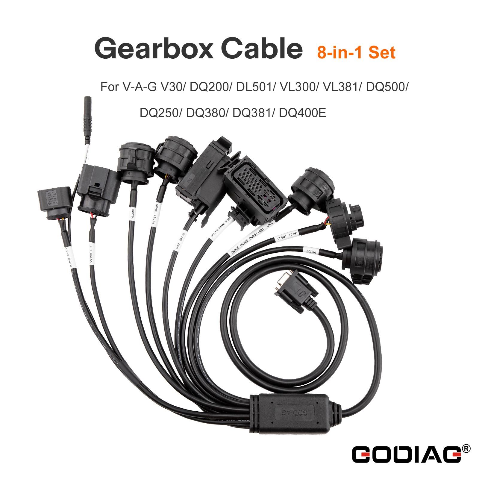 GODIAG câble de boîte de vitesses 8-en-1 ensemble pour V-A-G V30 / DQ200 / DL501 / VL300 / VL381 / DQ500 / DQ250 / DQ380 / DQ381 / DQ400E