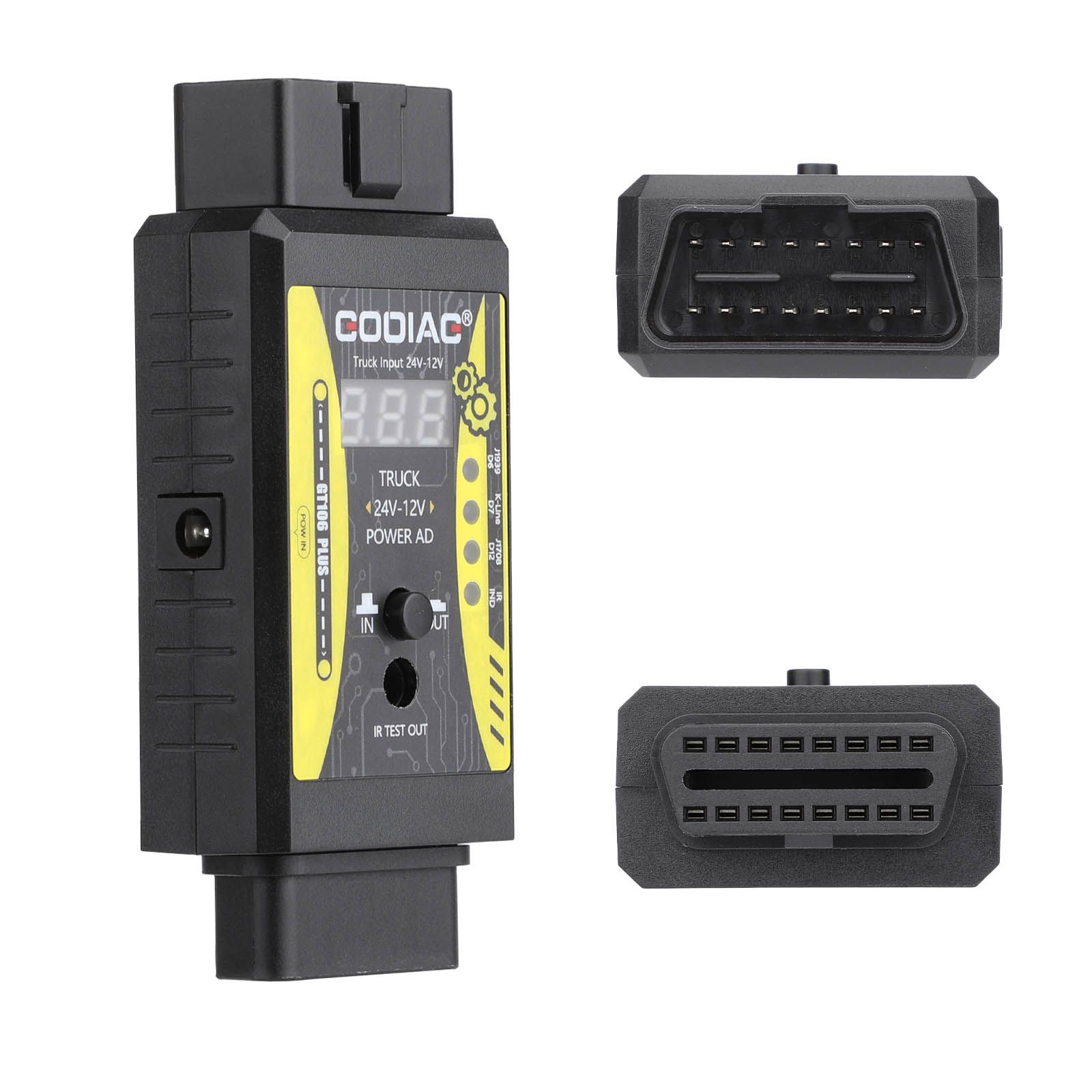2025 GODIAG GT106 PLUS Adaptateur de camion lourd de 24V à 12V récemment ajouté Nettoyage et test d'injecteur de carburant Test de relais pour voitures et camions
