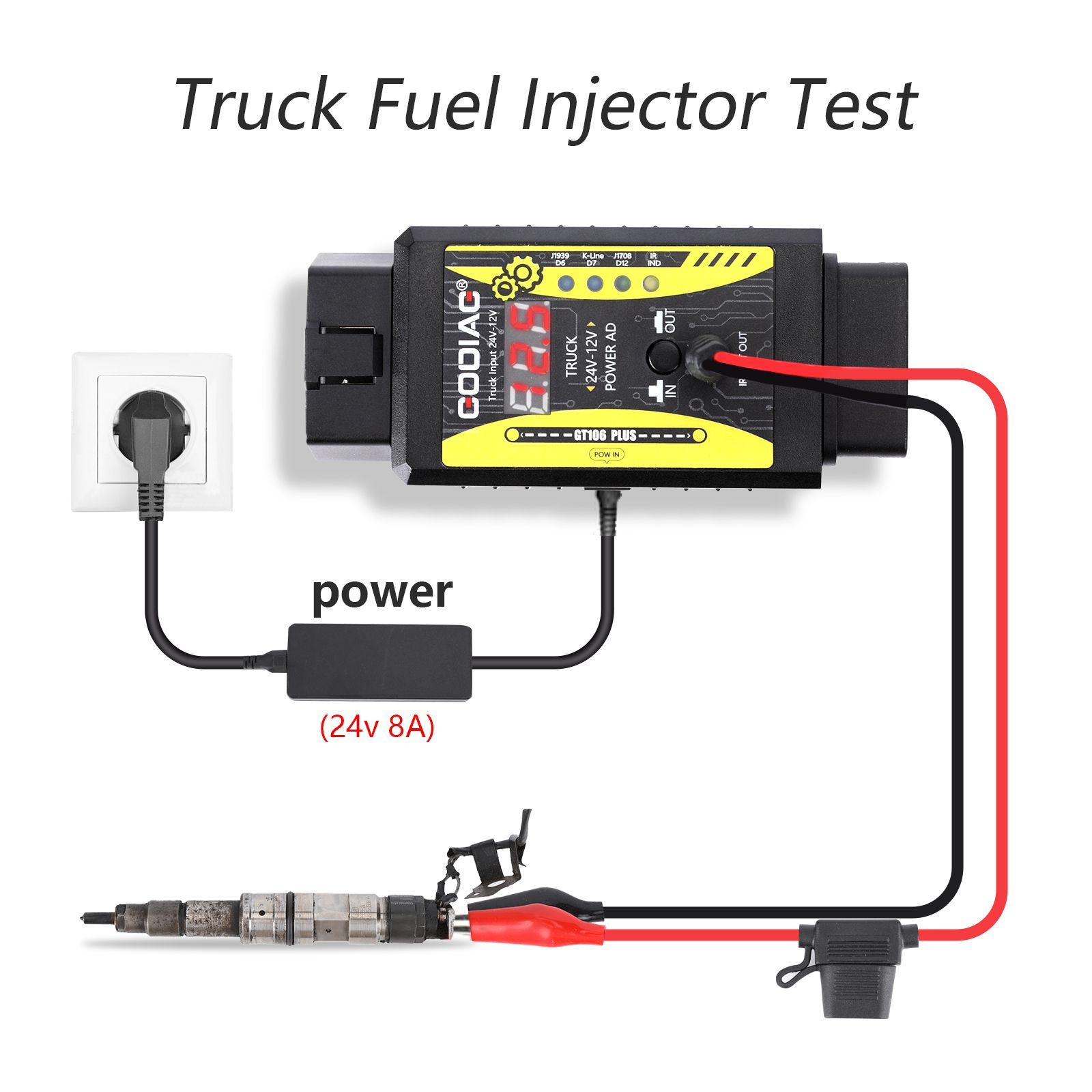 2025 GODIAG GT106 PLUS Adaptateur de camion lourd de 24V à 12V récemment ajouté Nettoyage et test d'injecteur de carburant Test de relais pour voitures et camions