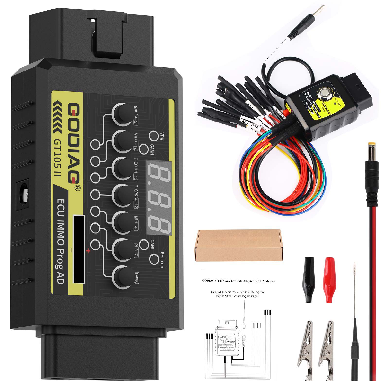 2024 GODIAG GT107 DSG Adaptateur de boîte de vitesses avec GT105 II IMMO Prog AD pour DQ250, DQ200, VL381, VL300, DQ500, DL501, Benz, BMW