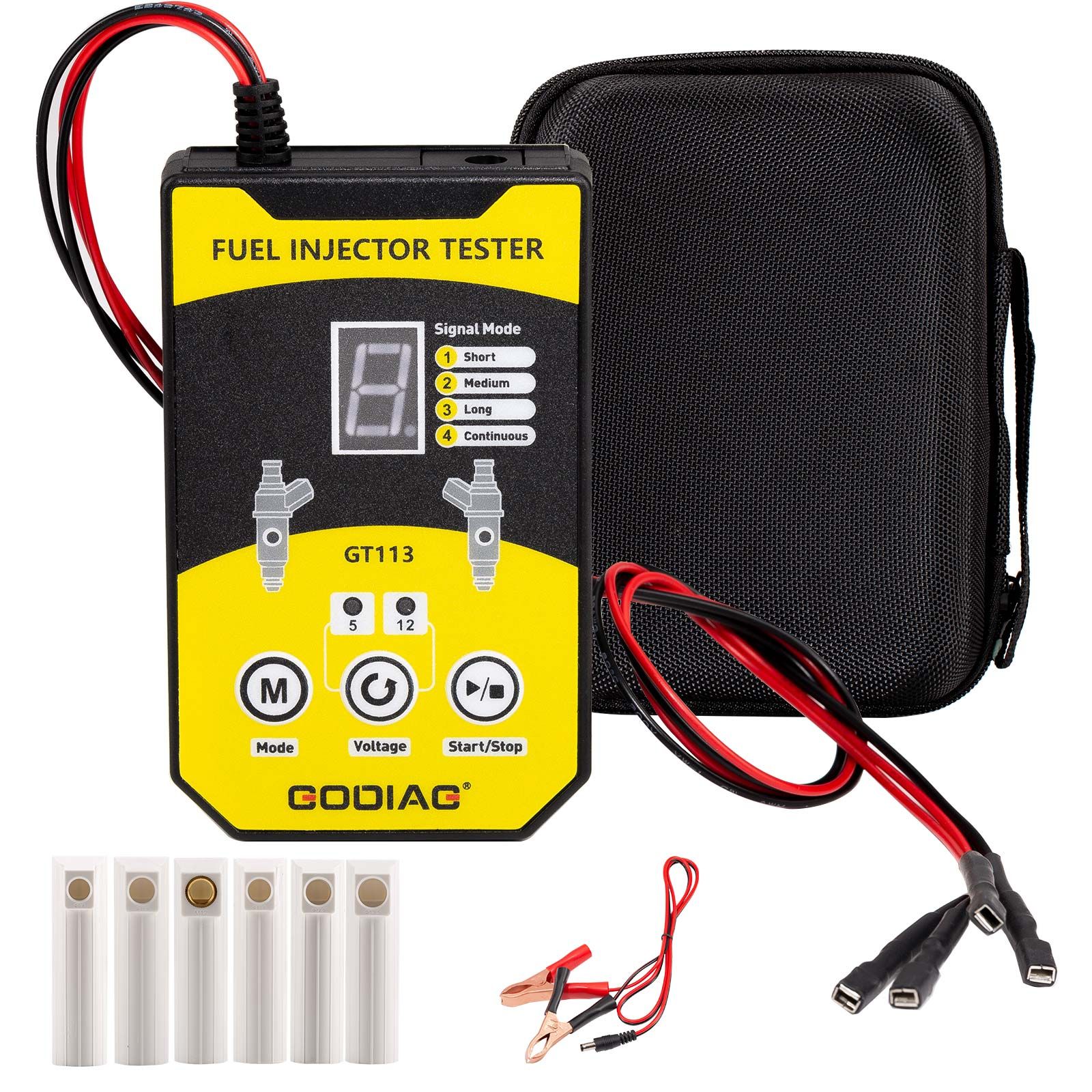 2025 GODIAG GT113 Universal Fuel Injector Tester & Cleaner Kit - 6 tailles d'adaptateur et 8 modes d'impulsion pour voitures, motocyclettes et véhicules légers