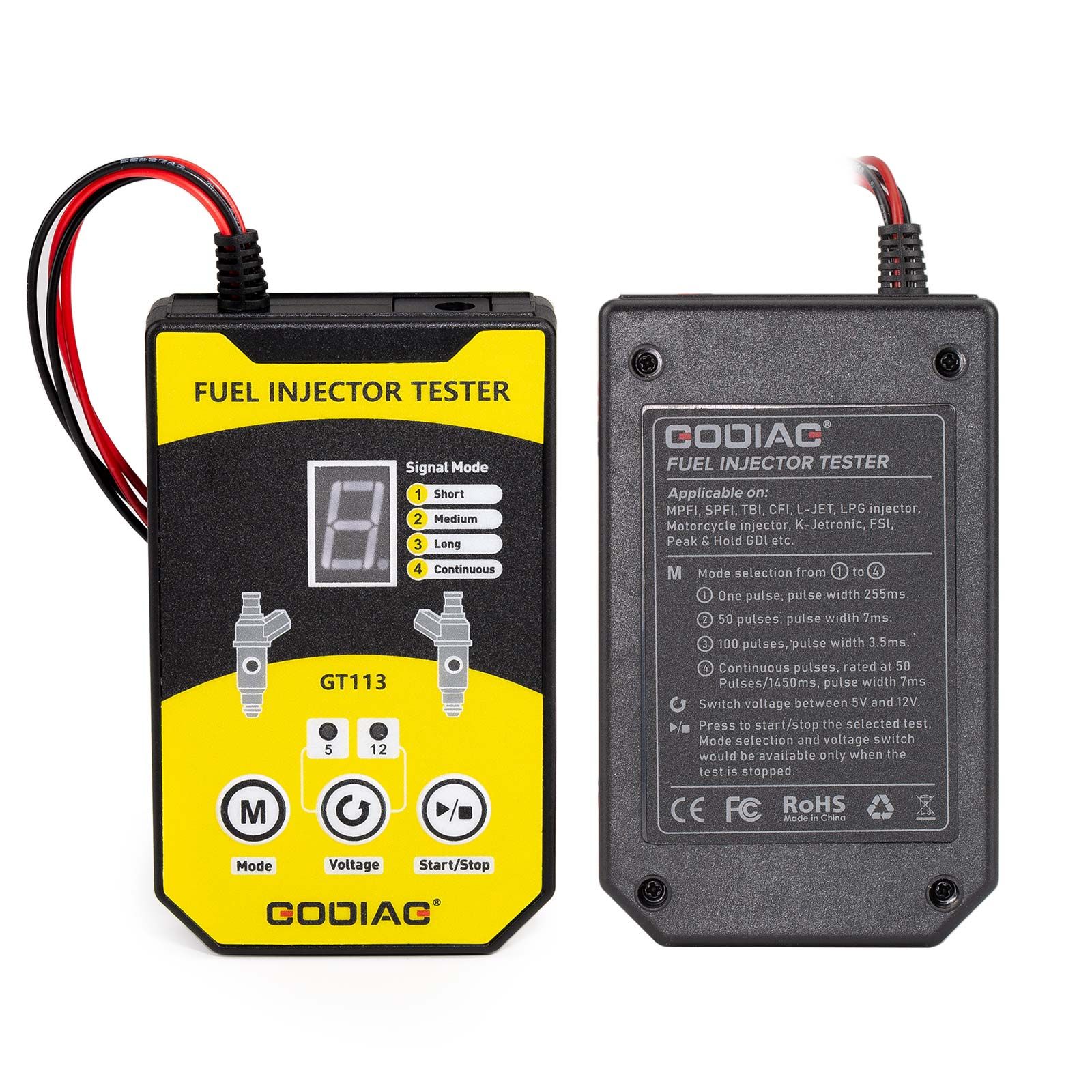 2025 GODIAG GT113 Universal Fuel Injector Tester & Cleaner Kit - 6 tailles d'adaptateur et 8 modes d'impulsion pour voitures, motocyclettes et véhicules légers