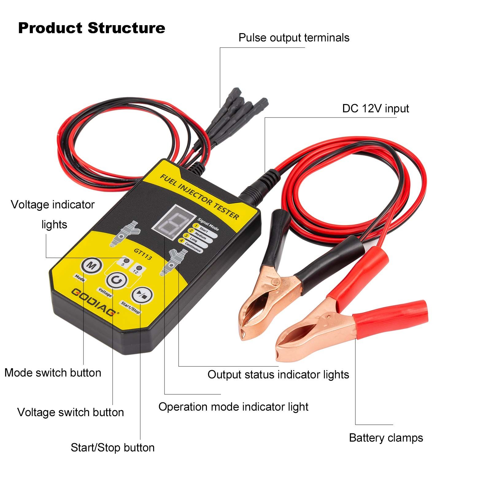 2025 GODIAG GT113 Universal Fuel Injector Tester & Cleaner Kit - 6 tailles d'adaptateur et 8 modes d'impulsion pour voitures, motocyclettes et véhicules légers