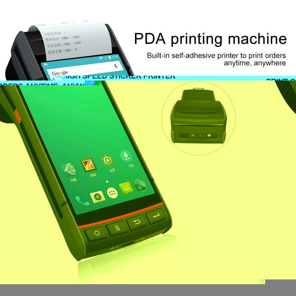 Terminal de point de vente portatif intelligent mobile PDA autocollant intégré imprimante thermique Android 8.1 scanner de code à barres 2D 1D