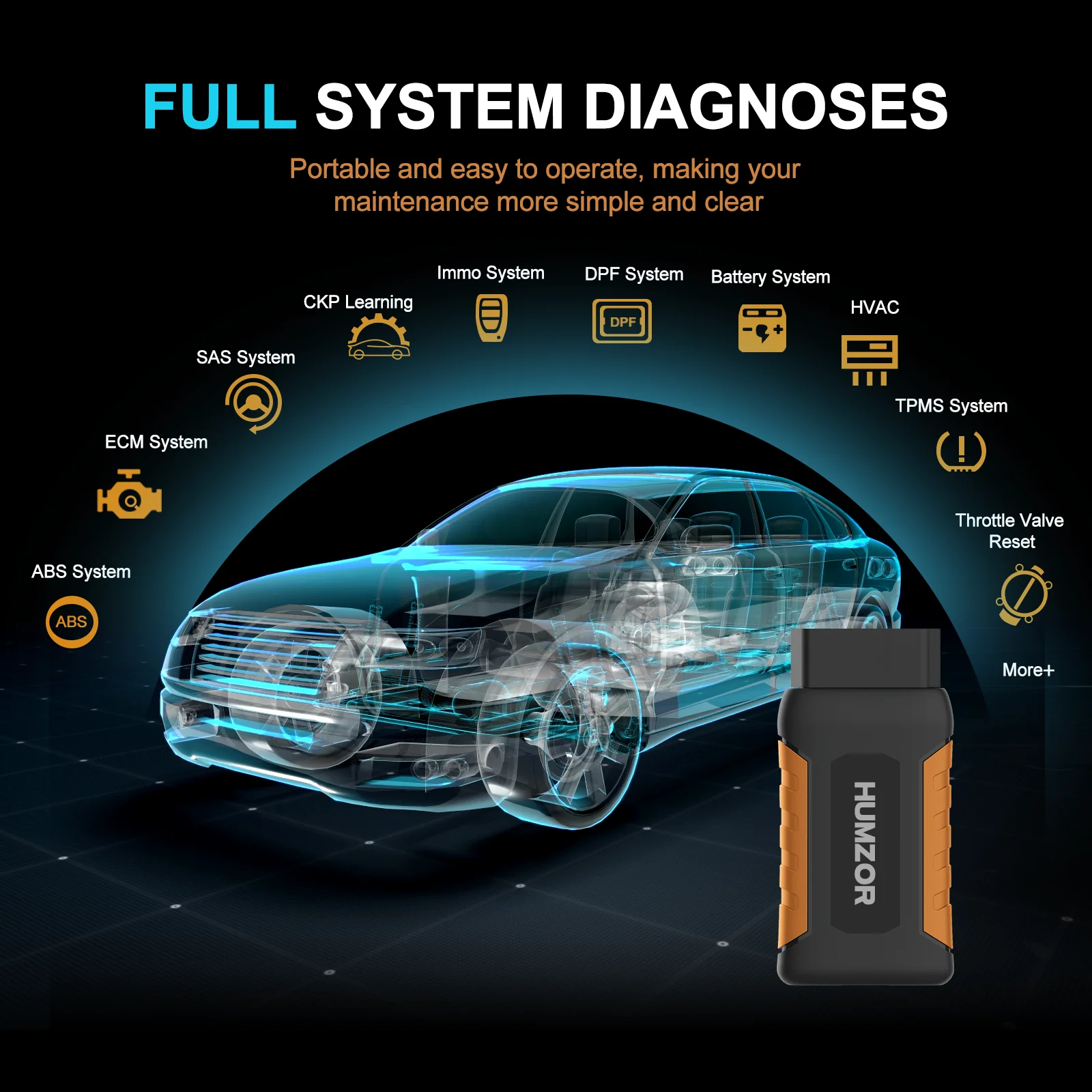 HUMZOR NexzDAS ND326 outil de diagnostic de voiture système complet OBD2 scanner clé programmeur voiture vérifier lecteur de code moteur TPMS EPB SAS réinitialiser