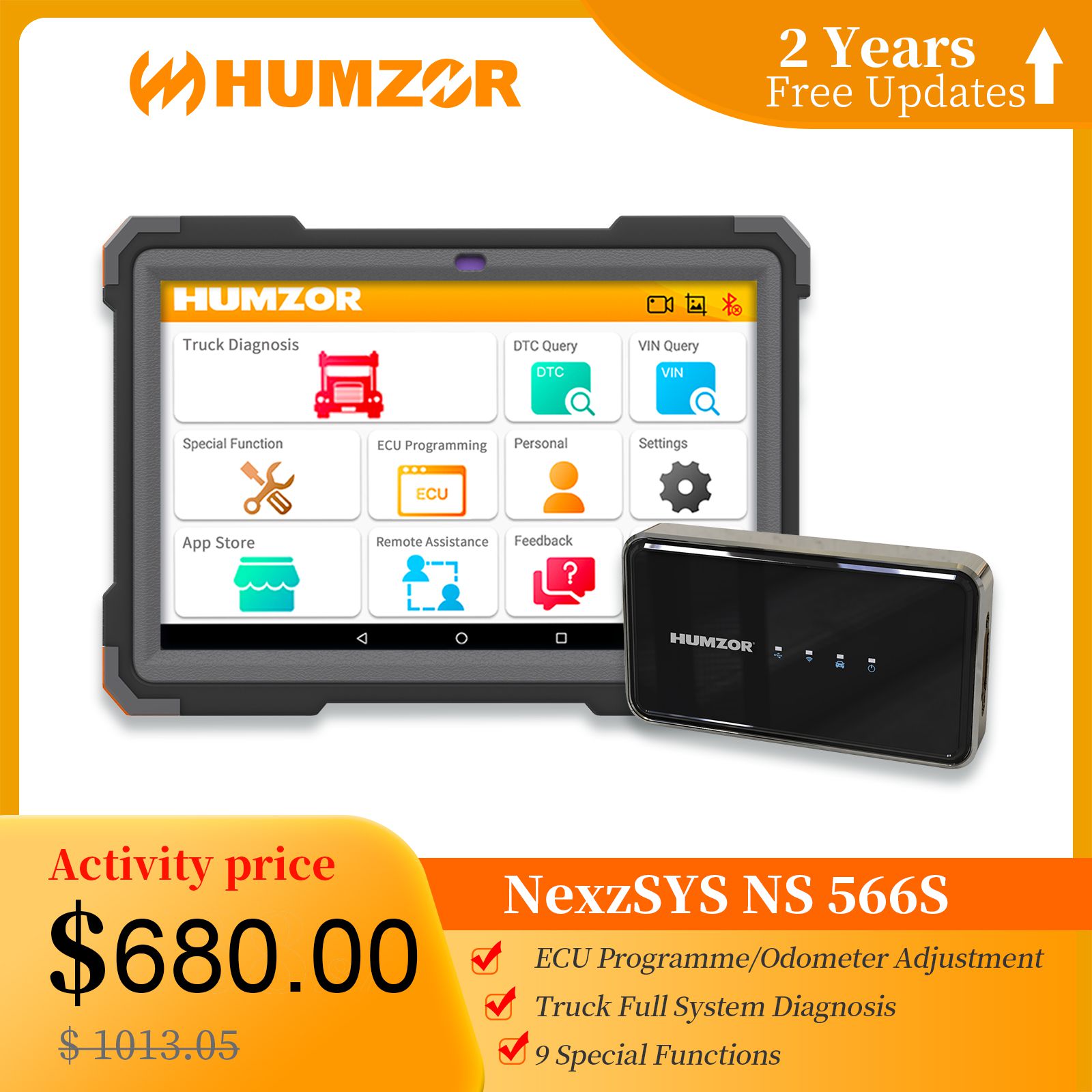 Humzor ns566s Heavy Duty Truck Diesel full System Diagnosis Tool OBD2 Professional scanner 9 Reset ABS / DPF / Mile Adjustment