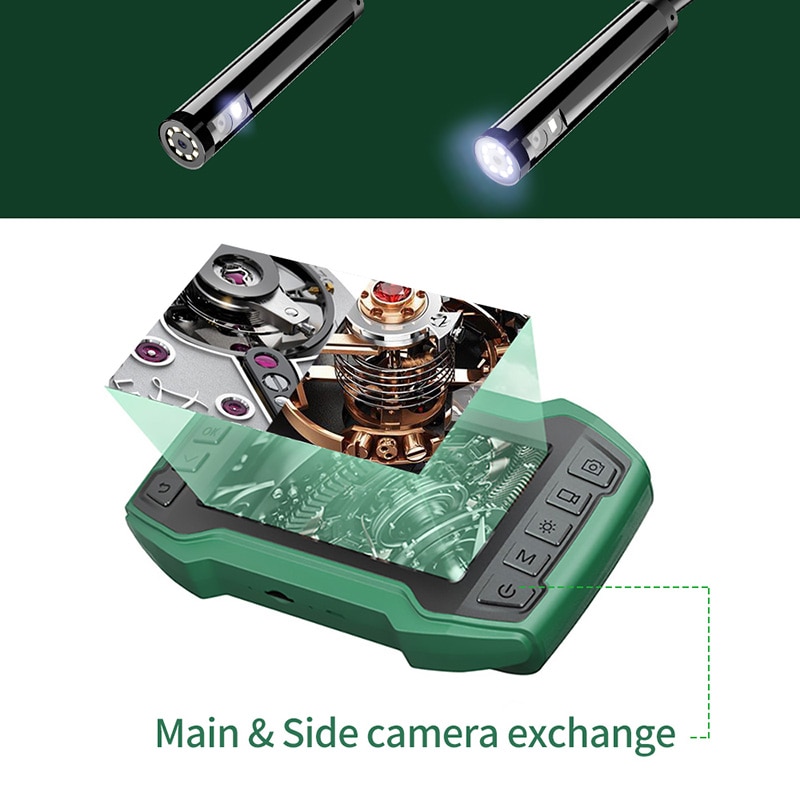 Caméra endoscopique industrielle à double lentille 1080p 4,5 "IPS Snake Video inspection Camera with 8 LED removable semi - Rigid Cables