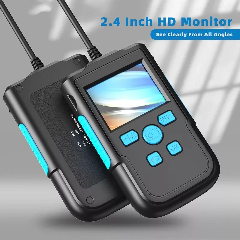 Nouvelle caméra endoscopique industrielle 8MM lentille 2,4 pouces IPS écran Borescope HD1080P câble rigide imperméable LED lumières 2600mAh batterie