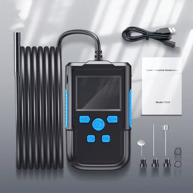 Nouvelle caméra endoscopique industrielle 8MM lentille 2,4 pouces IPS écran Borescope HD1080P câble rigide imperméable LED lumières 2600mAh batterie