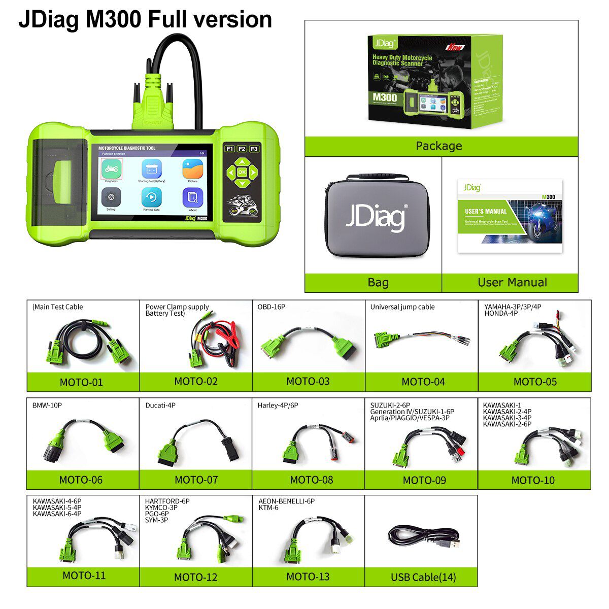 Jdiag m300 diagnostic de moto OBD2 scanner outil de diagnostic de moto effacer le Code d'erreur BMW Ducati Harley Honda Yamaha ABS moteur