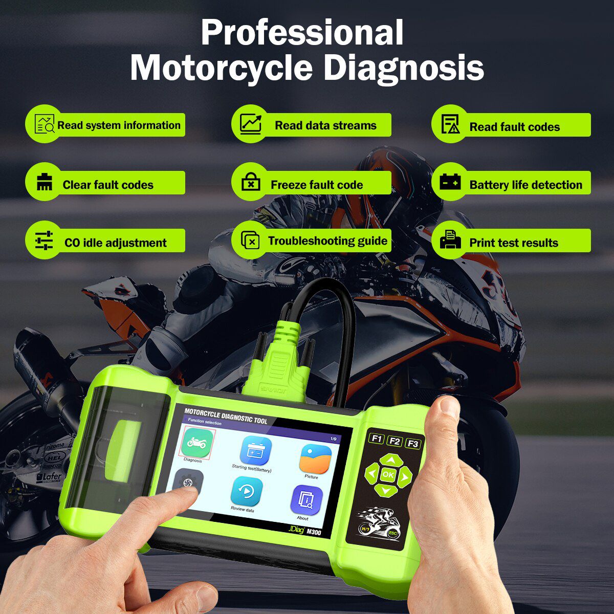 Jdiag m300 diagnostic de moto OBD2 scanner outil de diagnostic de moto effacer le Code d'erreur BMW Ducati Harley Honda Yamaha ABS moteur