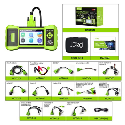 Scanner de diagnostic de moto portatif JDiag M300 pour Harley BMW Ducati AEON APRILIA BENELLI HONDA KAWASAKI KTM KYMCO PIAGGIO PGO SUZUKI SYM etc.