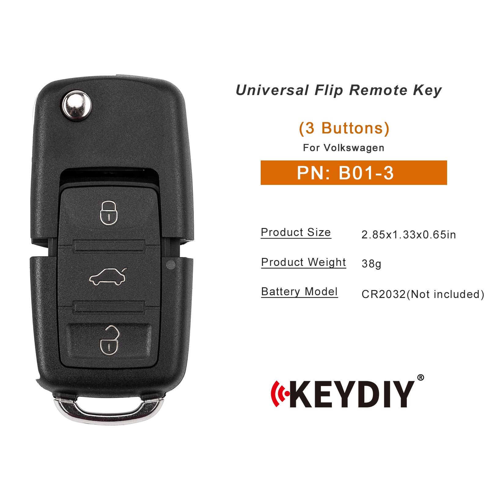 KEYDIY KD B01-3 Universal Flip Remote Key 3 Buttons for Volkswagen Type 5pcs/lot