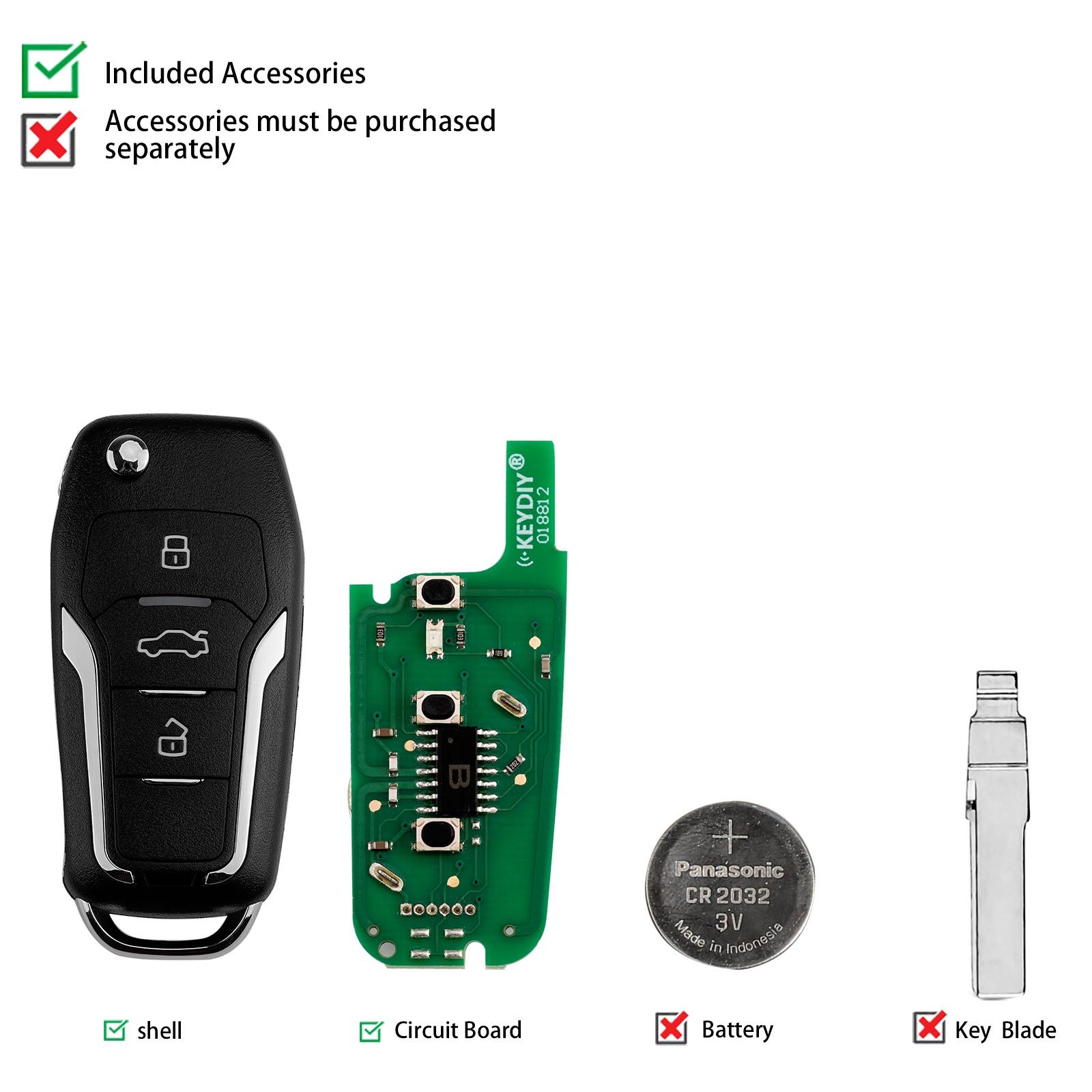KEYDIY KD B12-3 KD Flip Key Remote 3 boutons Ford Type 5pcs / lot