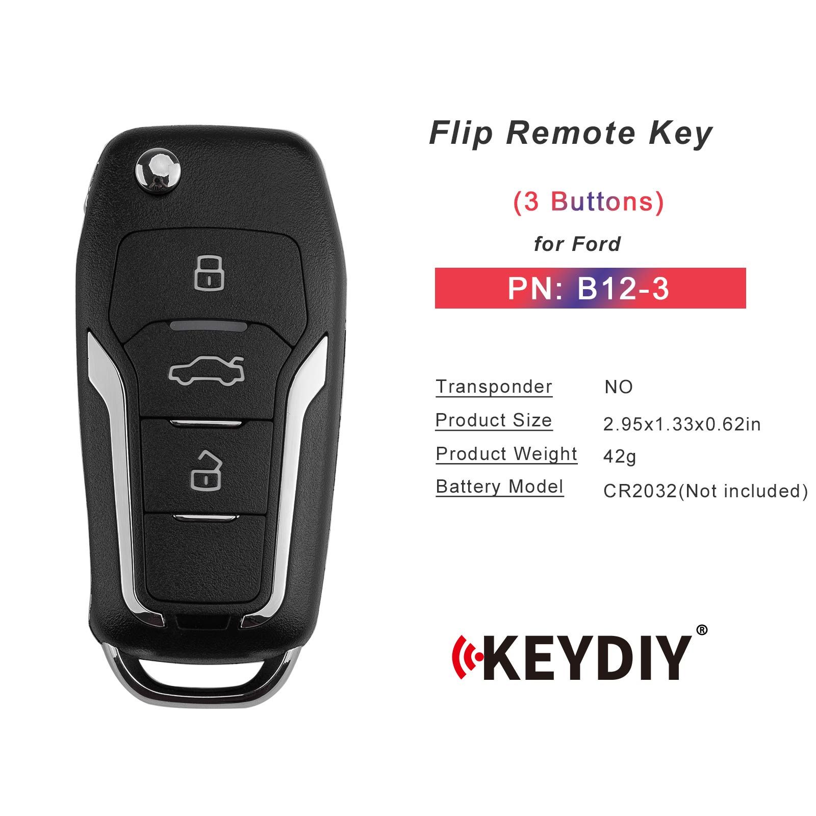 KEYDIY KD B12-3 KD Flip Key Remote 3 boutons Ford Type 5pcs / lot
