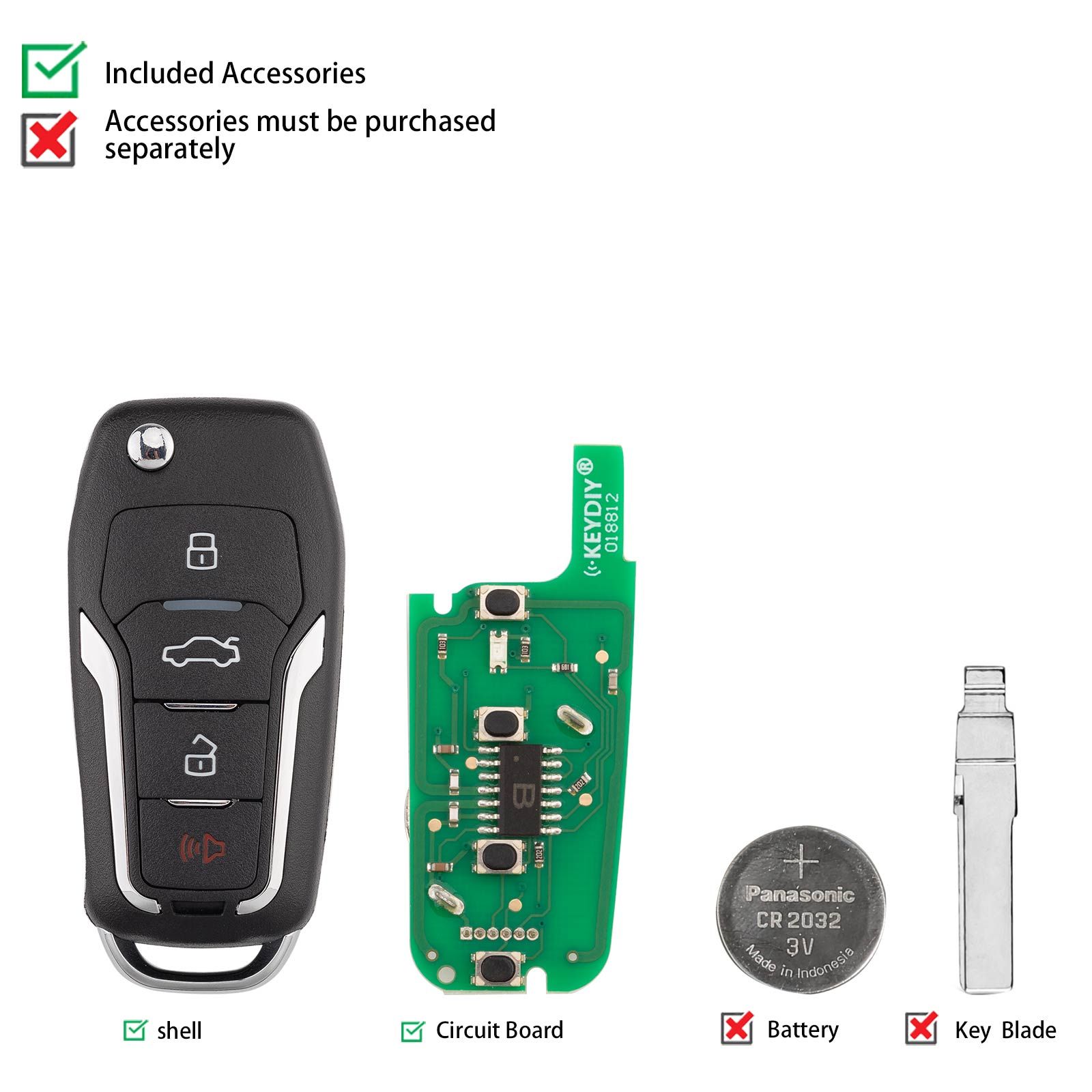 KEYDIY KD B12-4 Flip Universal Remote Key Type 3 + 1 Boutons pour Ford Type 5pcs / lot