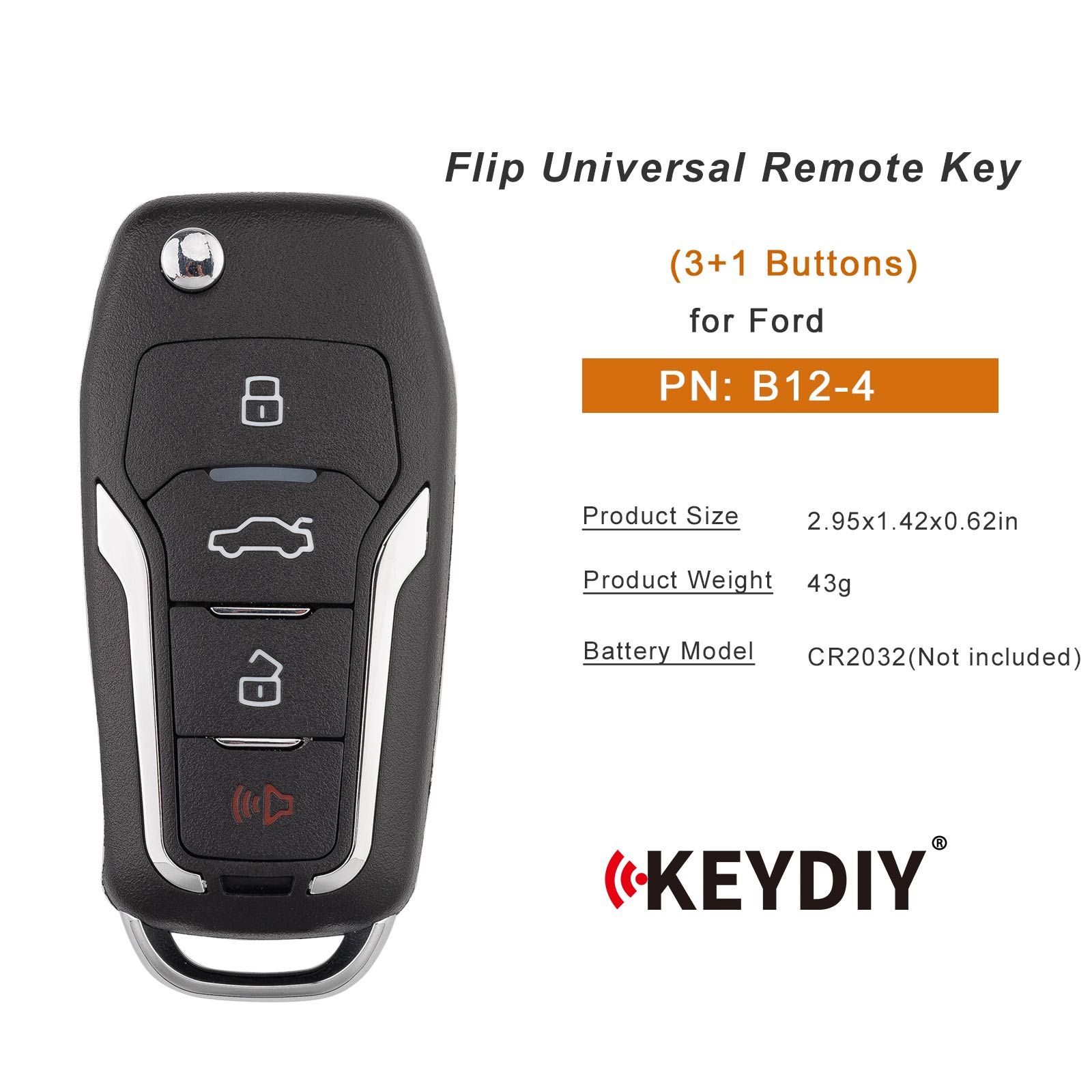 KEYDIY KD B12-4 Flip Universal Remote Key Type 3 + 1 Boutons pour Ford Type 5pcs / lot