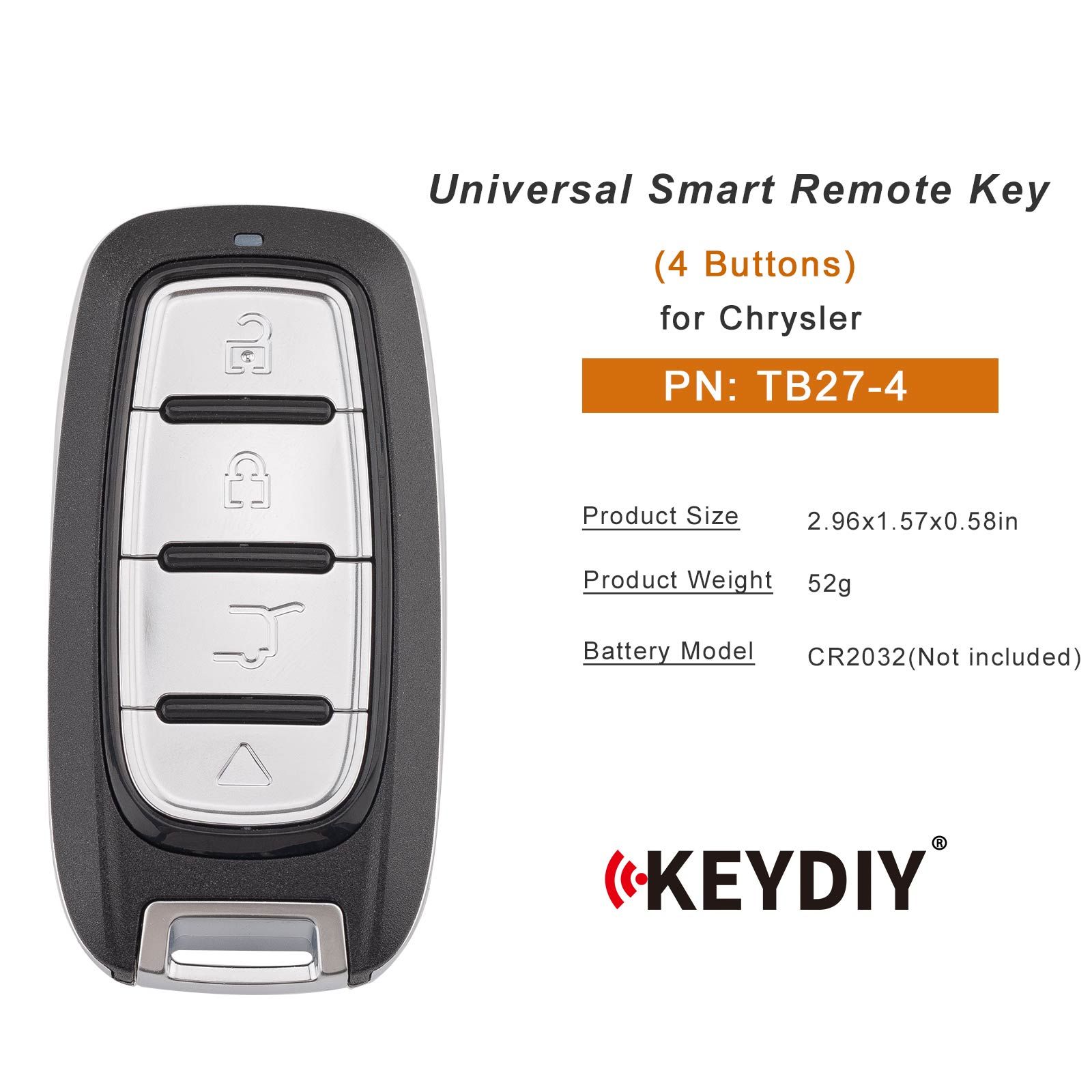 Clé à distance intelligente universelle KEYDIY KD TB27-4 à 4 boutons pour Chrysler – Lot de 5 pièces