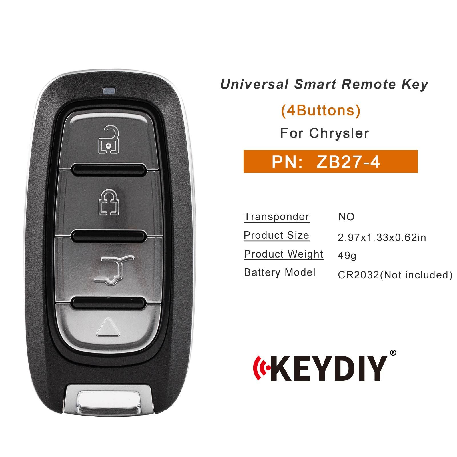 Clé à distance intelligente universelle KEYDIY KD ZB27-4, 4 boutons pour Chrysler – Lot de 5 pièces
