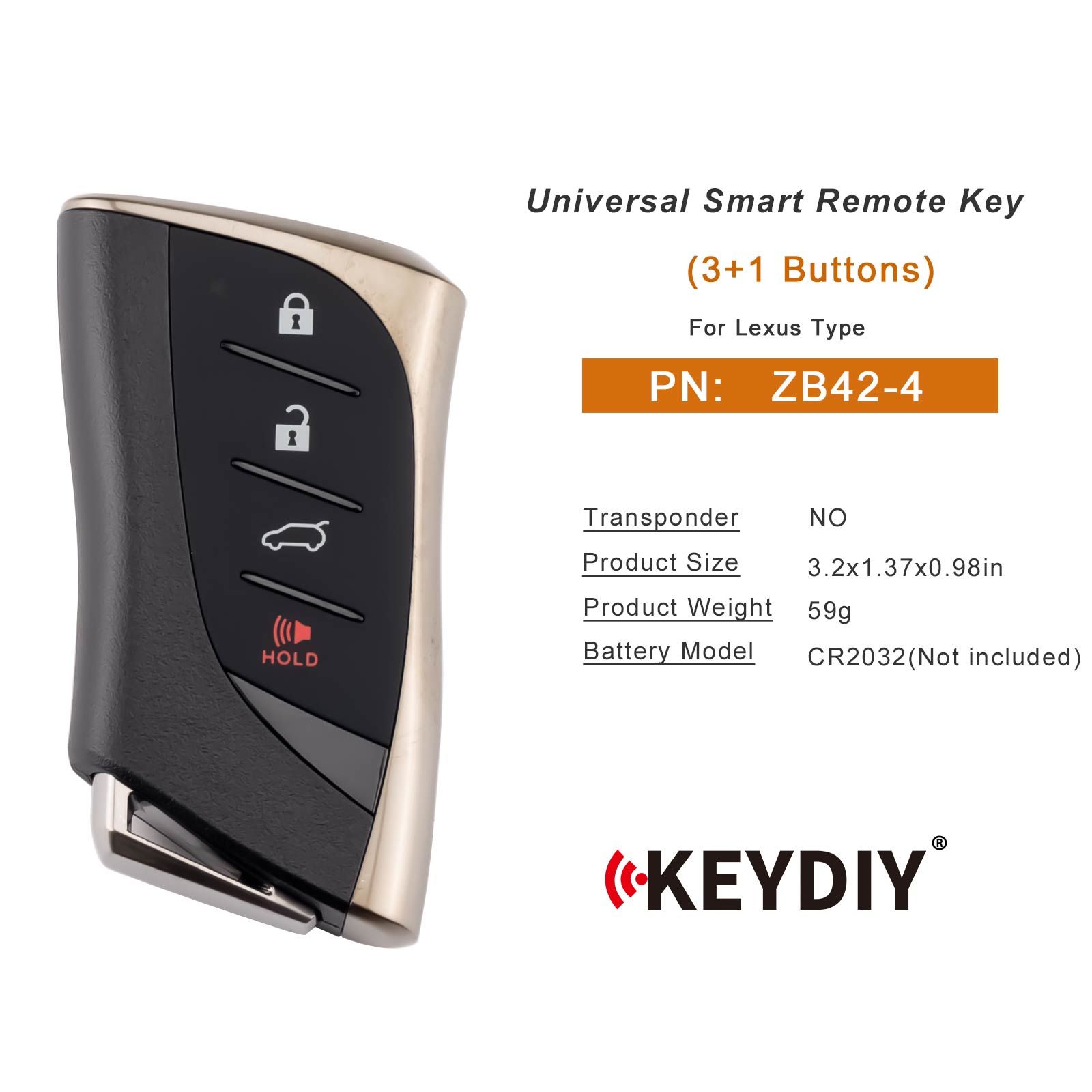 KEYDIY KD ZB42-4 Universal Smart Remote Key 3 + 1 Boutons pour Lexus Type 5pcs / lot