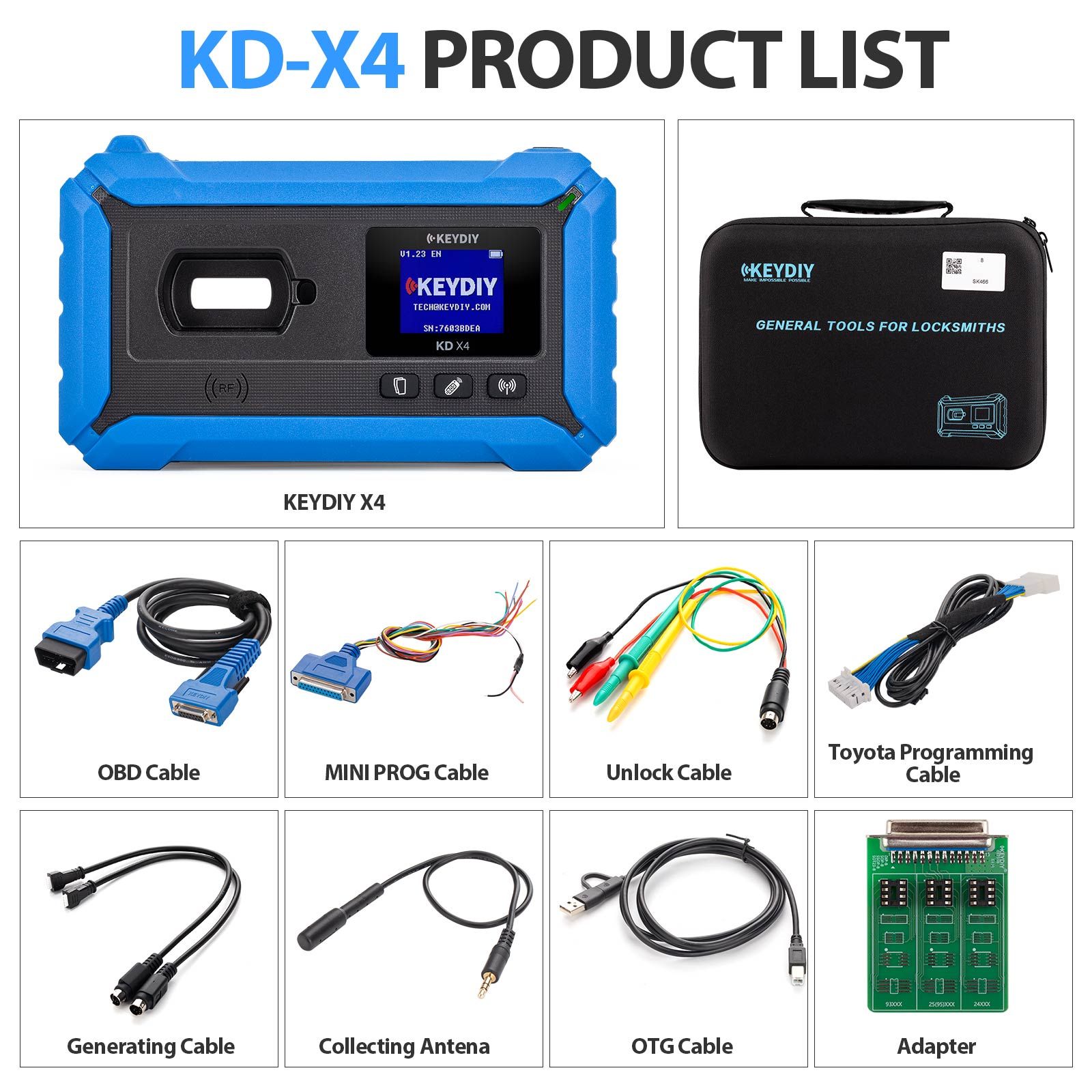 KEYDIY KD-X4 KDX4 5-en-1 Key Programmer combine KD Max, KD Mate et KD Mini Prog pour la reconnaissance de clés / génération / copie / programmation / correspondance etc.
