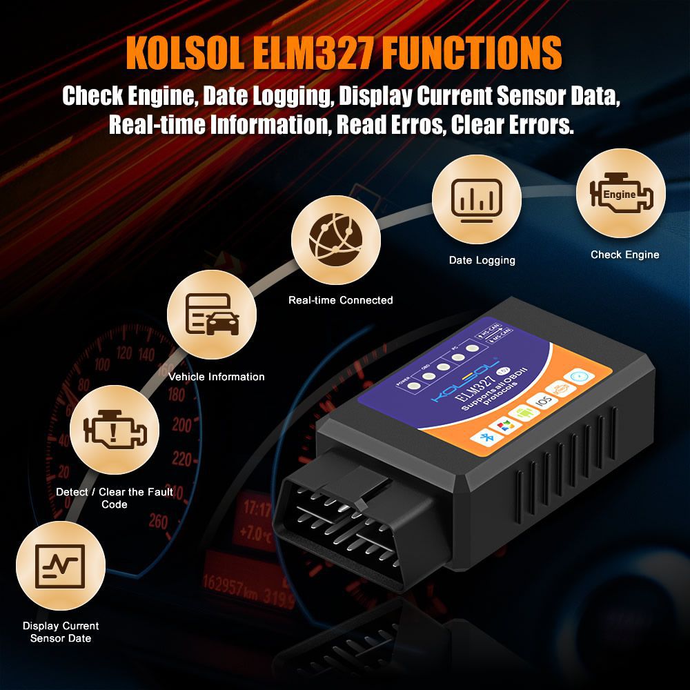 Kolsol elm327 Bluetooth OBD2 scanner v1.5 elm327 avec commutateur modifié pour Ford ch340 + 25k80 Chip HS - CAN / MS - can