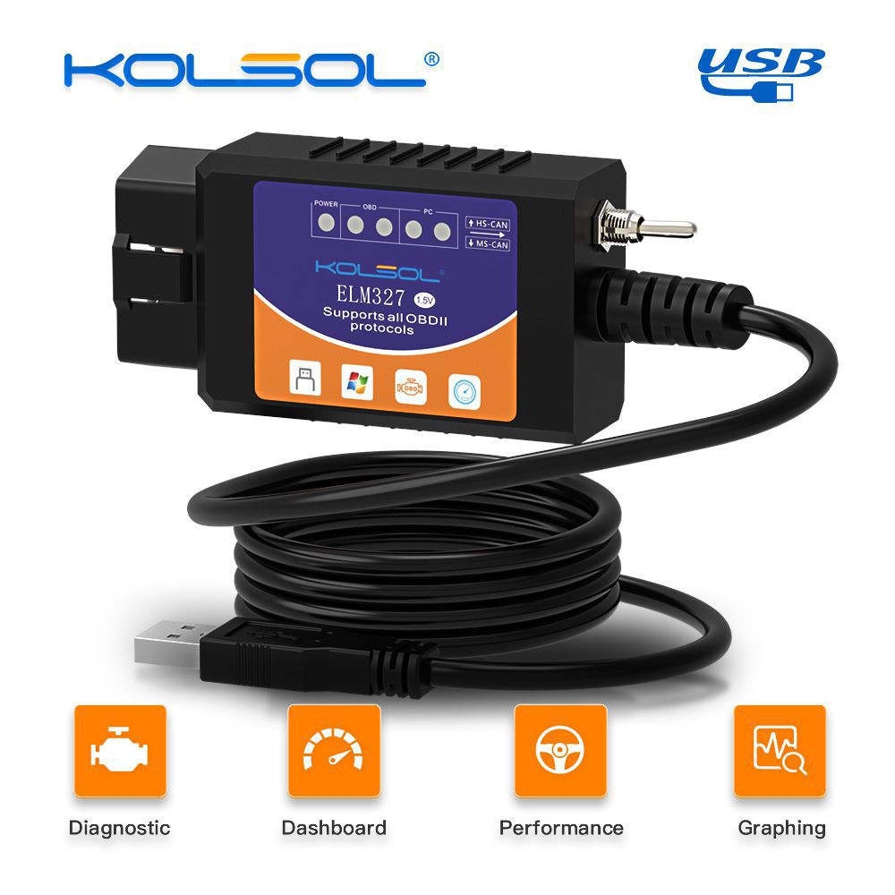 Kolsol elm327 USB v1.5 commutateurs modifiés pour Ford elmconfig forscan ch340 + 25k80 Chip HS - CAN / MS - can
