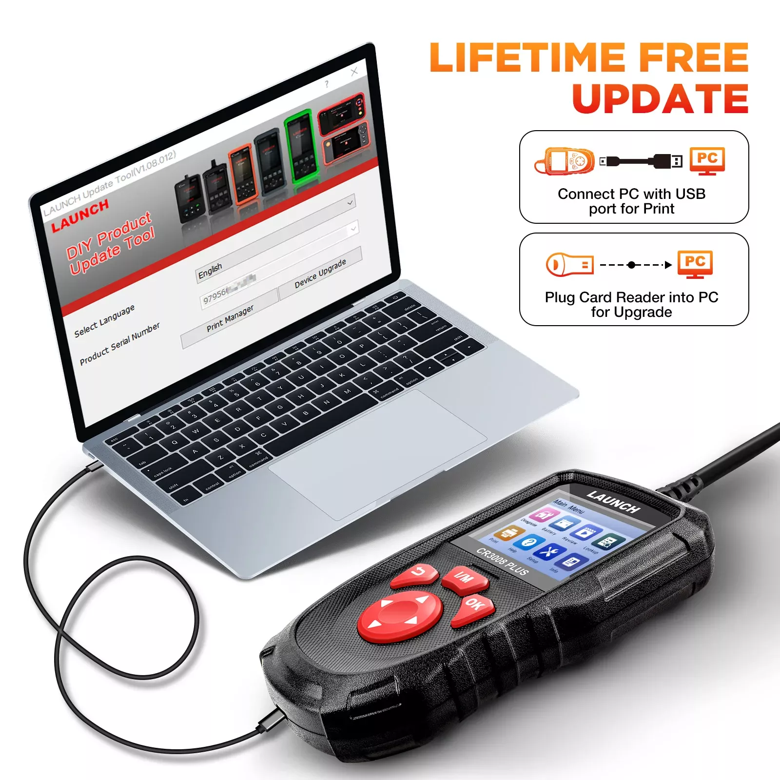 LAUNCH CR3008 Plus outil de diagnostic de scanner OBD2 Lecteur de code de mise à jour à vie Vérifiez le code du moteur OBDII outil de numérisation de voiture