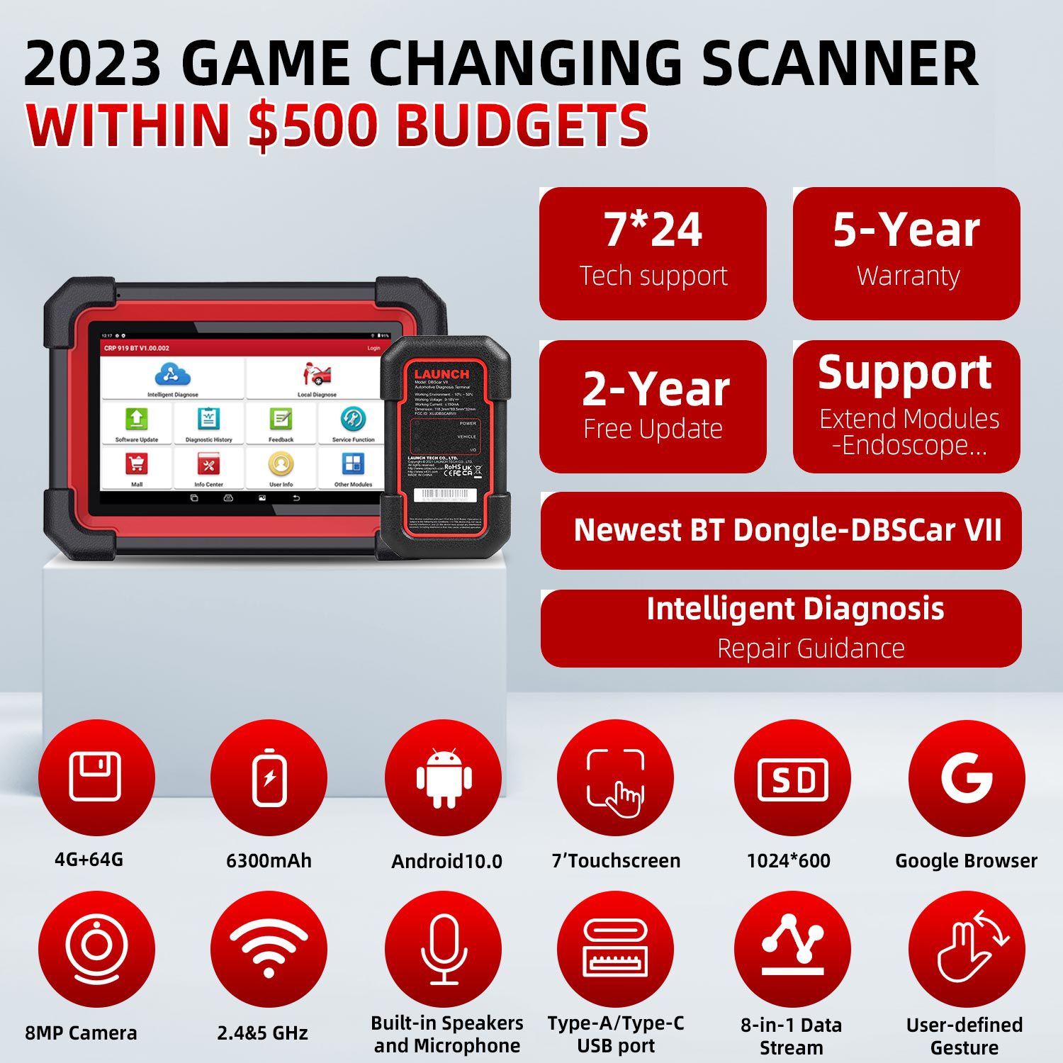 Lancement du scanner de diagnostic CRP919E BT avec Bluetooth prend en charge CAN FD DoIP et le codage ECU 31+ Fonctions de maintenance au niveau OE