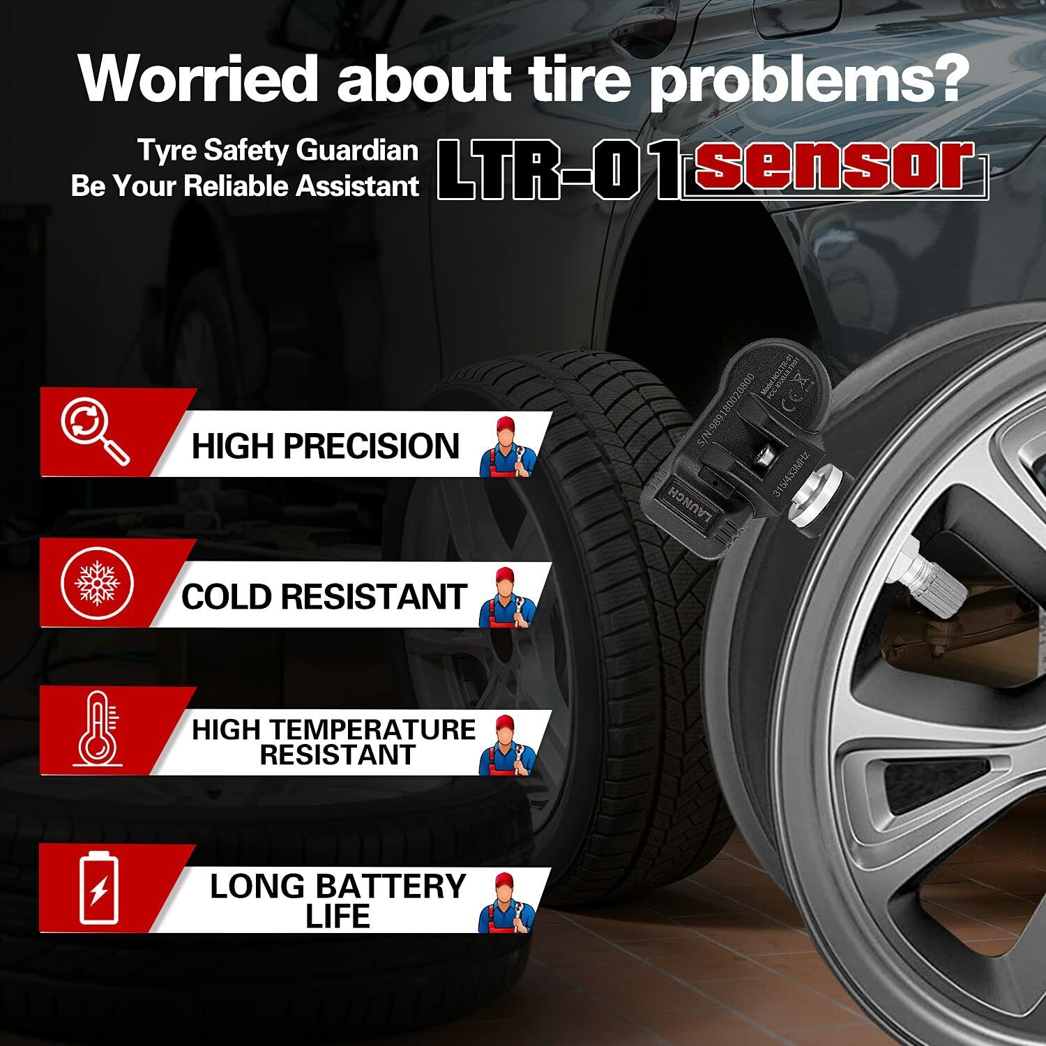 LAUNCH LTR-01 Capteur RF 315MHz & 433MHz 2 en 1 Outil de capteur TPMS programmable